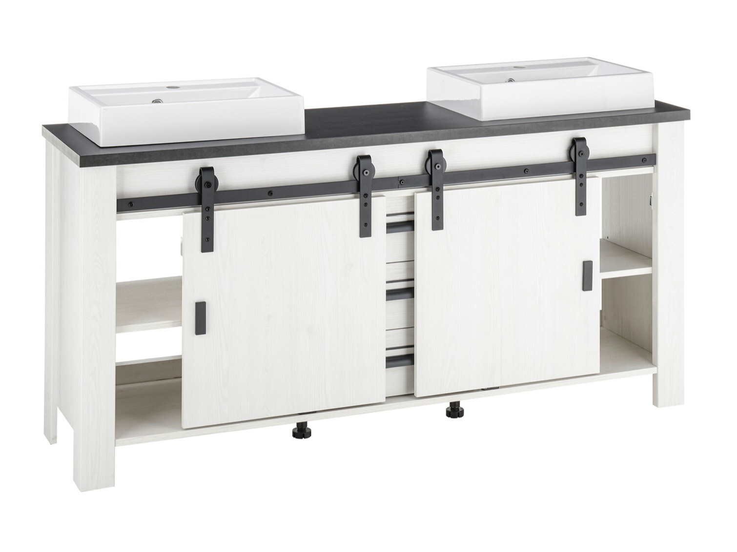 Staand badkamermeubel voor een wastafel Cirtale 134 (Gebleekt grenen + Antraciet)