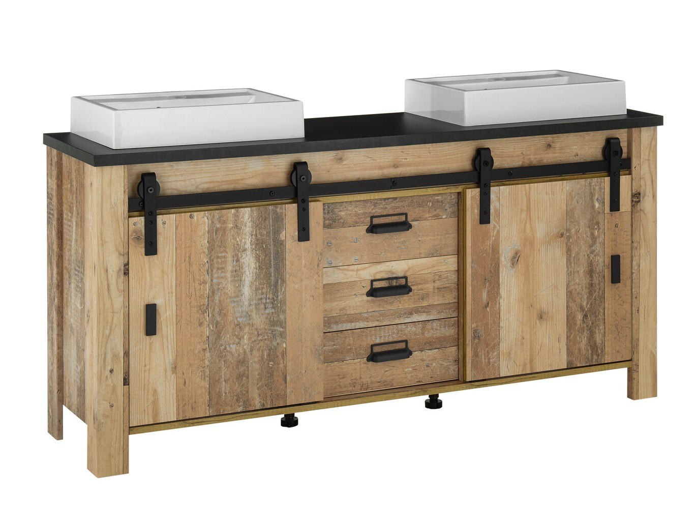 Staand badkamermeubel voor een wastafel Cirtale 134 (Verouderd hout + Antraciet)