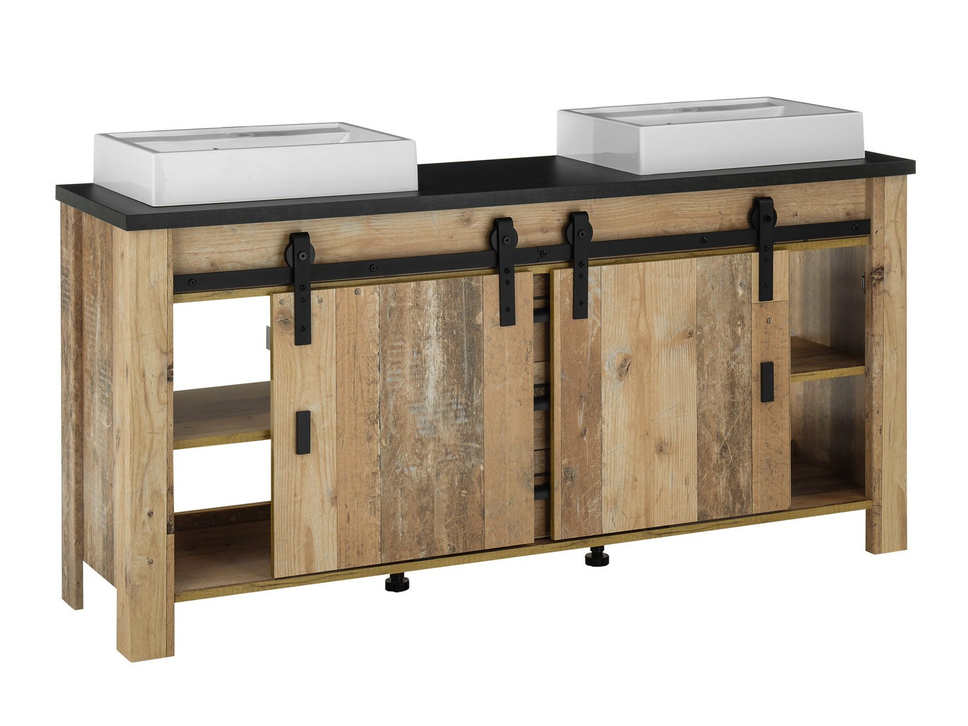 Staand badkamermeubel voor een wastafel Cirtale 134 (Verouderd hout + Antraciet)