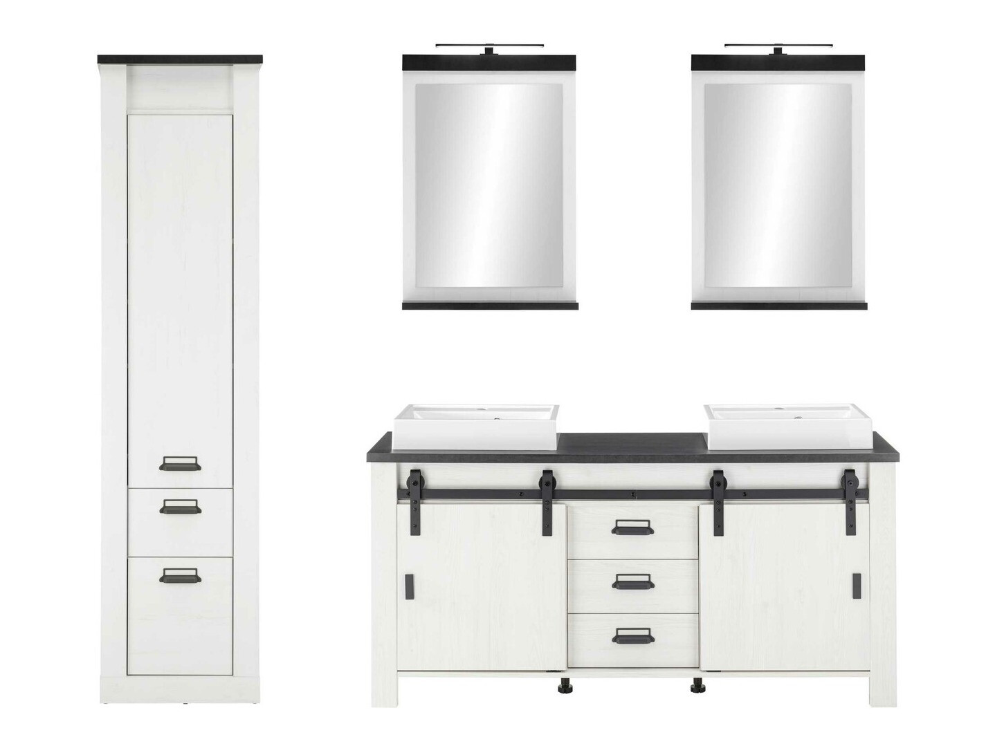 Badkamerset Cirtale 137 (Gebleekt grenen + Antraciet)