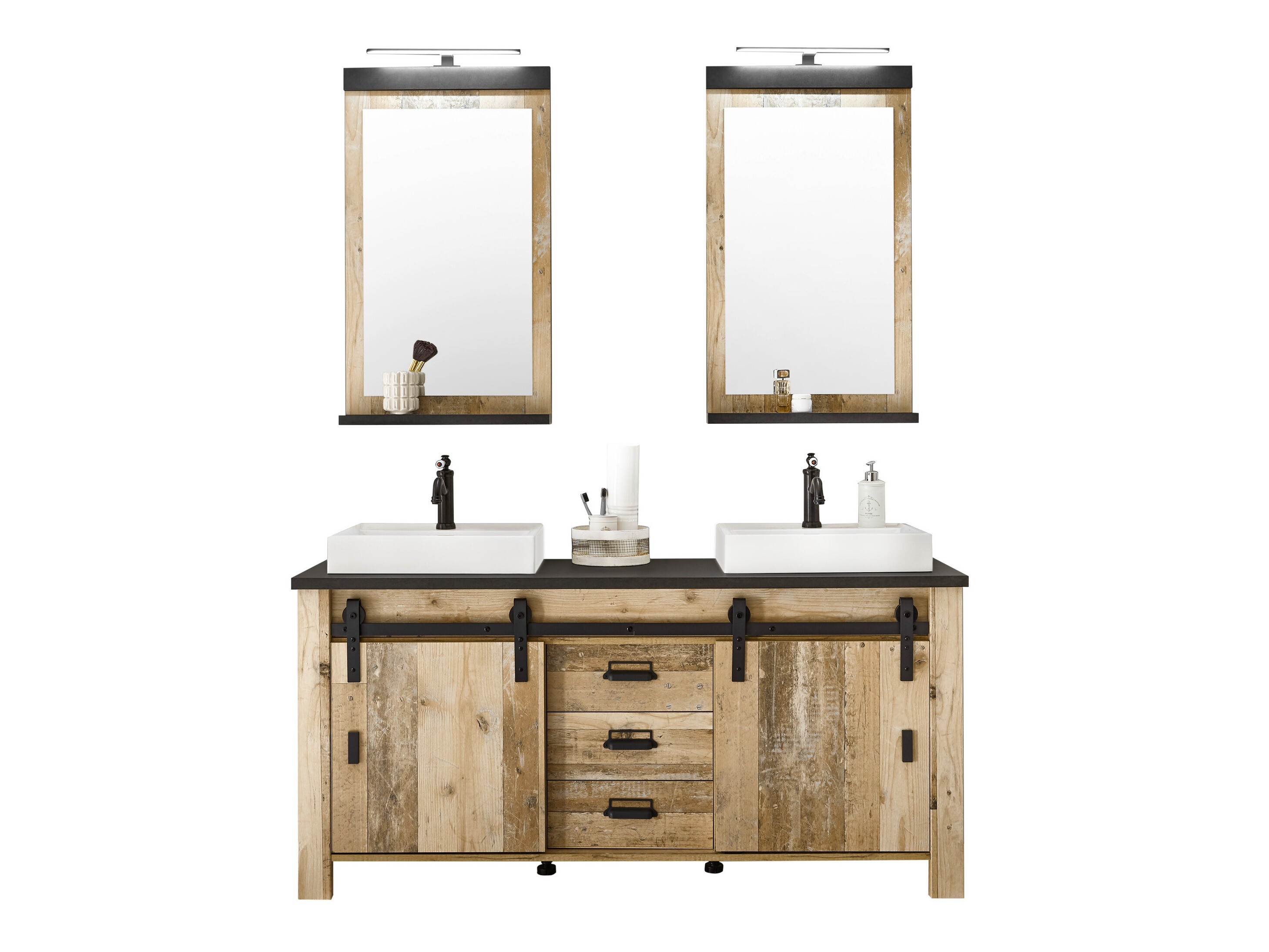 Badkamerset Cirtale 137 (Verouderd hout + Antraciet)