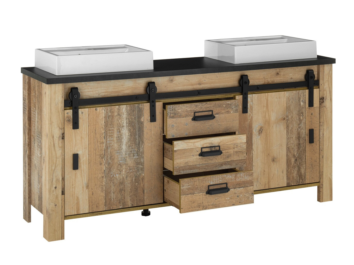 Badkamerset Cirtale 137 (Verouderd hout + Antraciet)
