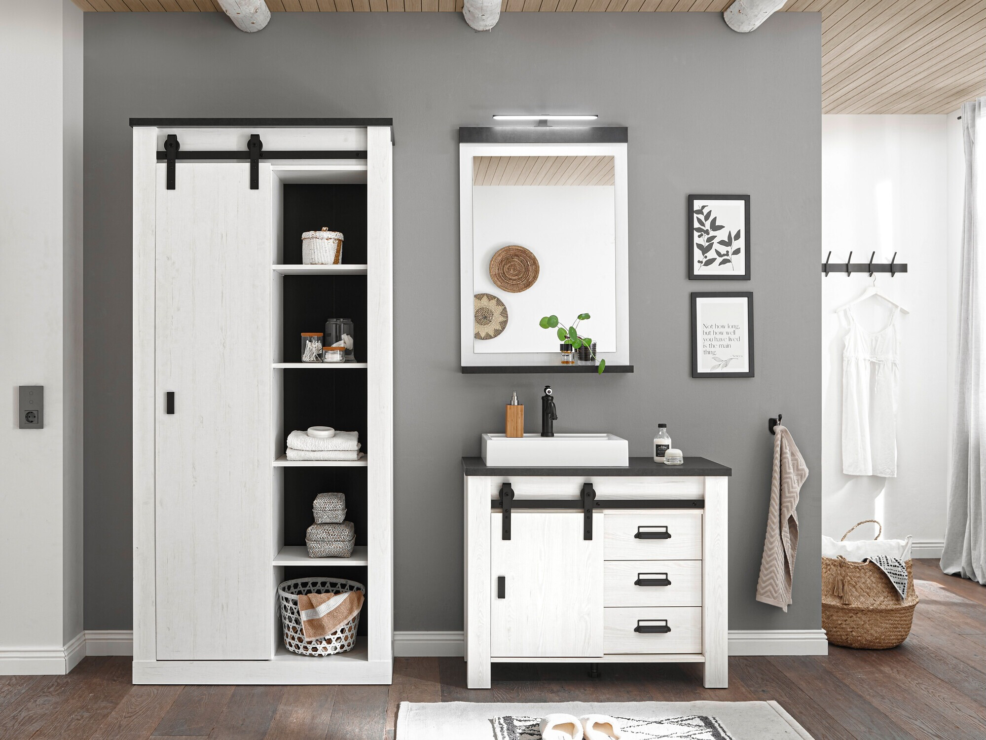 Badkamerset Cirtale 139 (Gebleekt grenen + Antraciet)