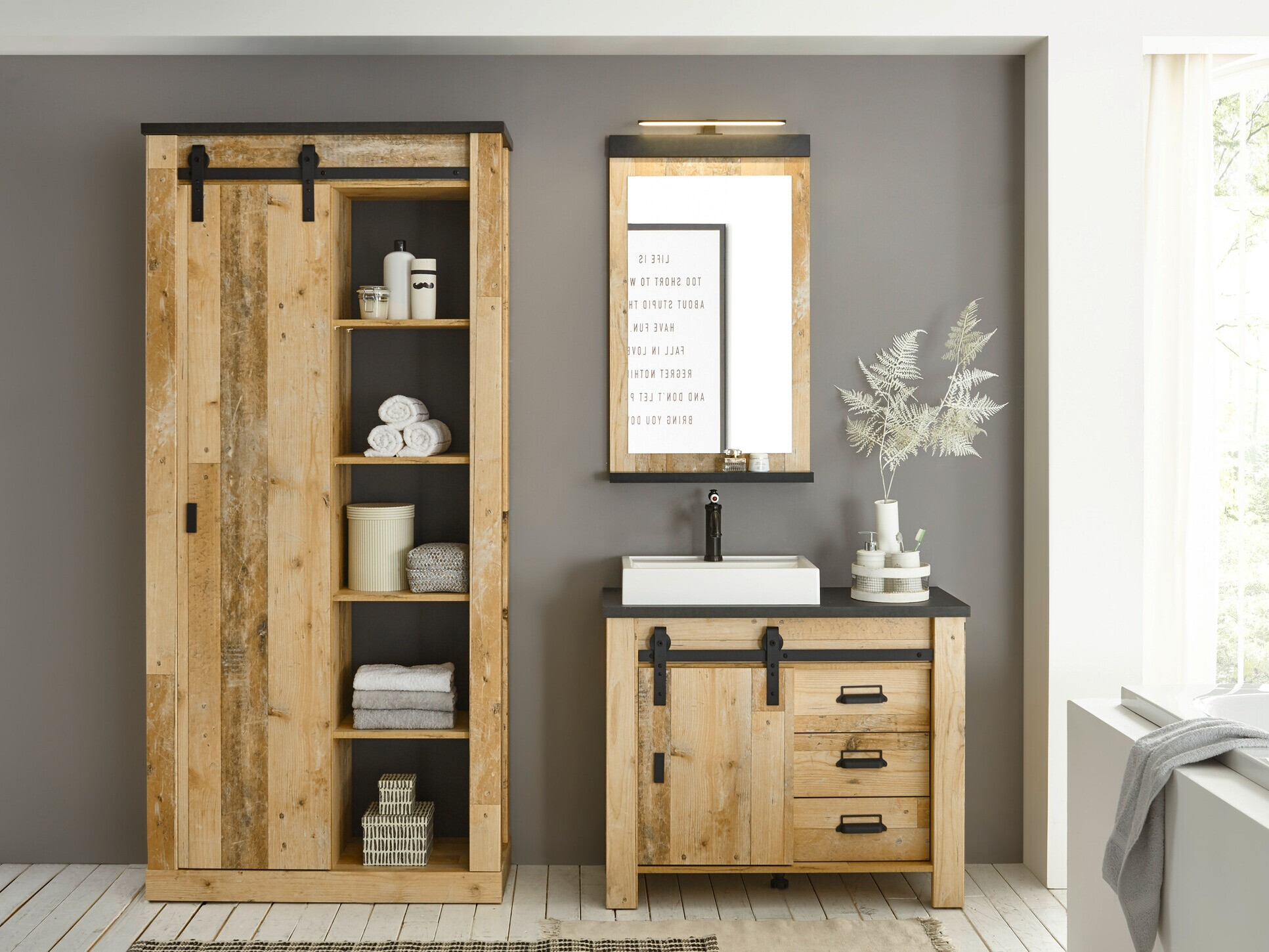 Badkamerset Cirtale 139 (Verouderd hout + Antraciet)