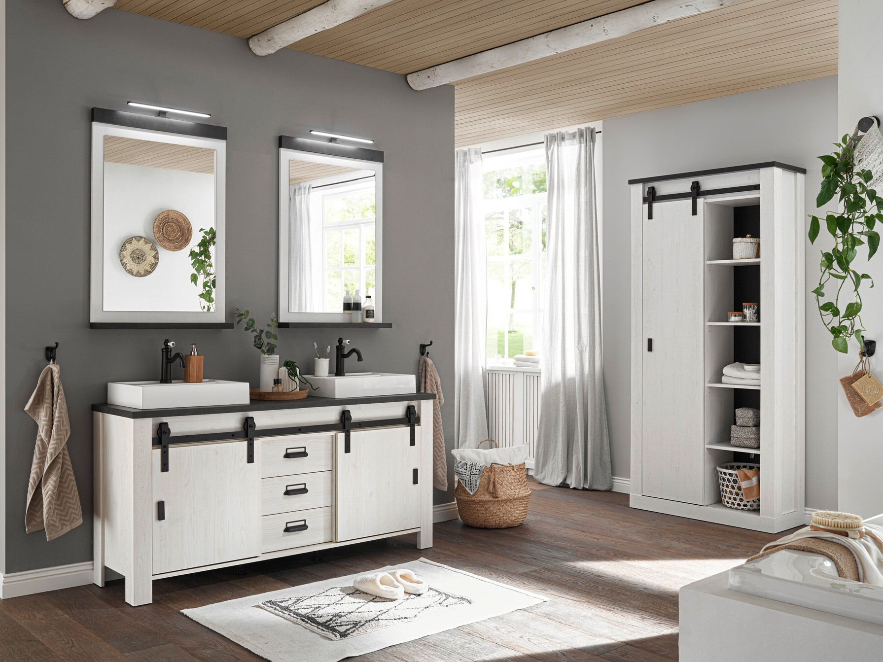 Badkamerset Cirtale 140 (Gebleekt grenen + Antraciet)