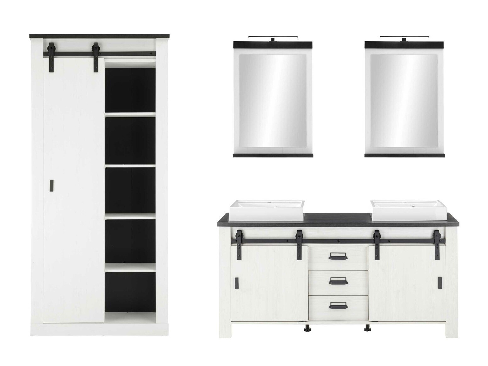 Badkamerset Cirtale 140 (Gebleekt grenen + Antraciet)