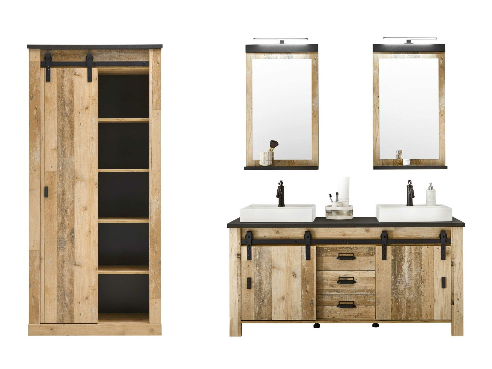 Badkamerset Cirtale 140 (Verouderd hout + Antraciet)