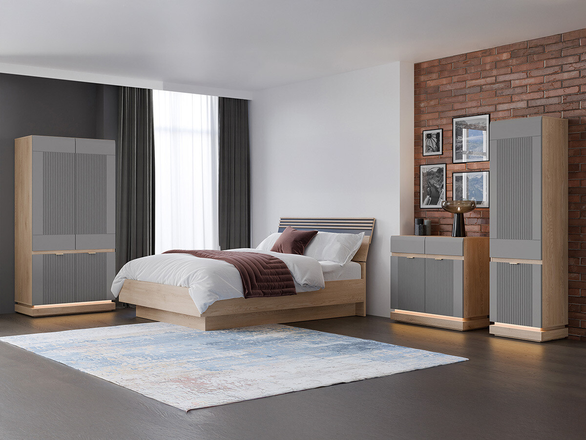 Kledingkast Teselbu 113 (Grijs + Eiken)