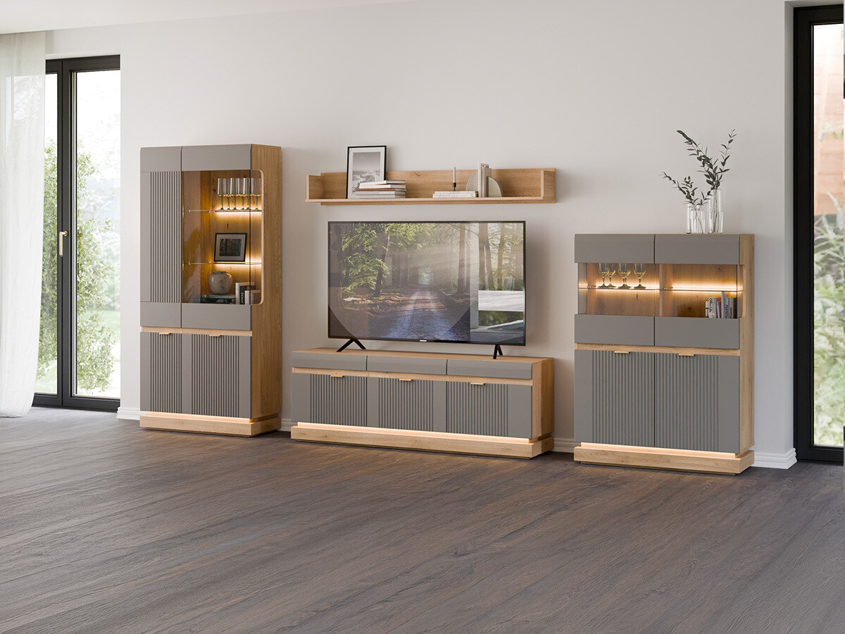 Woonkamerset Teselbu 116 (Grijs + Eiken)