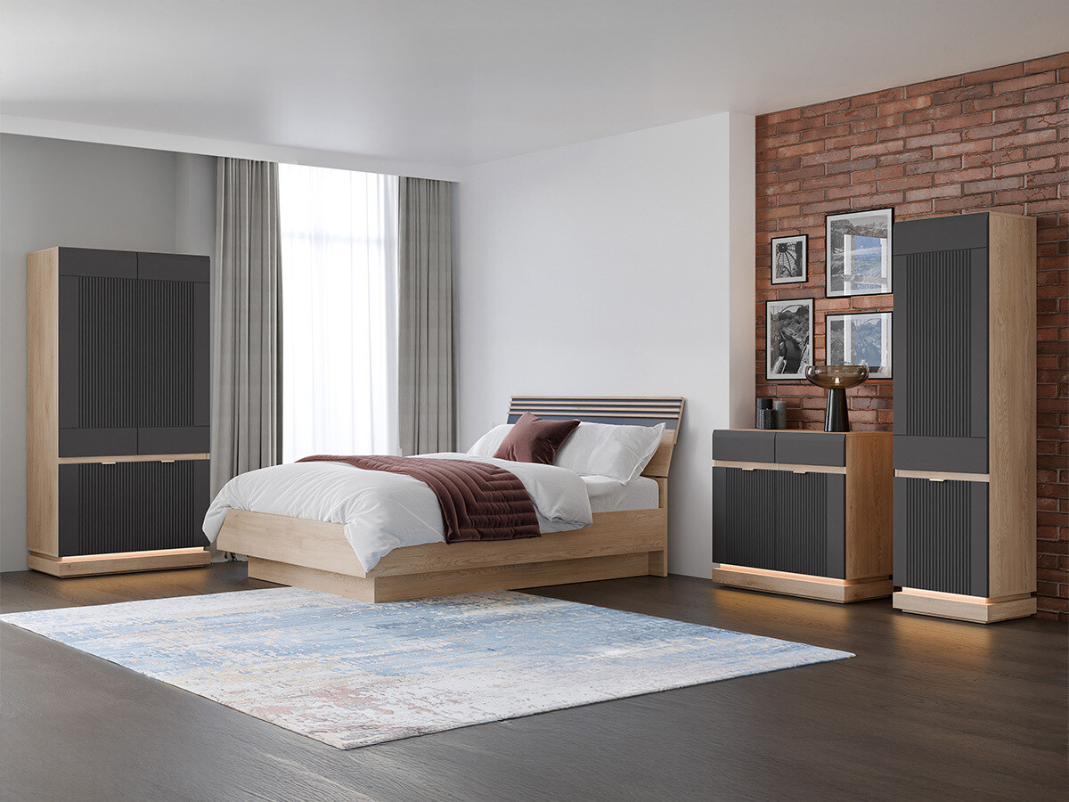 Slaapkamer set Teselbu 117 (Antraciet + Eiken)