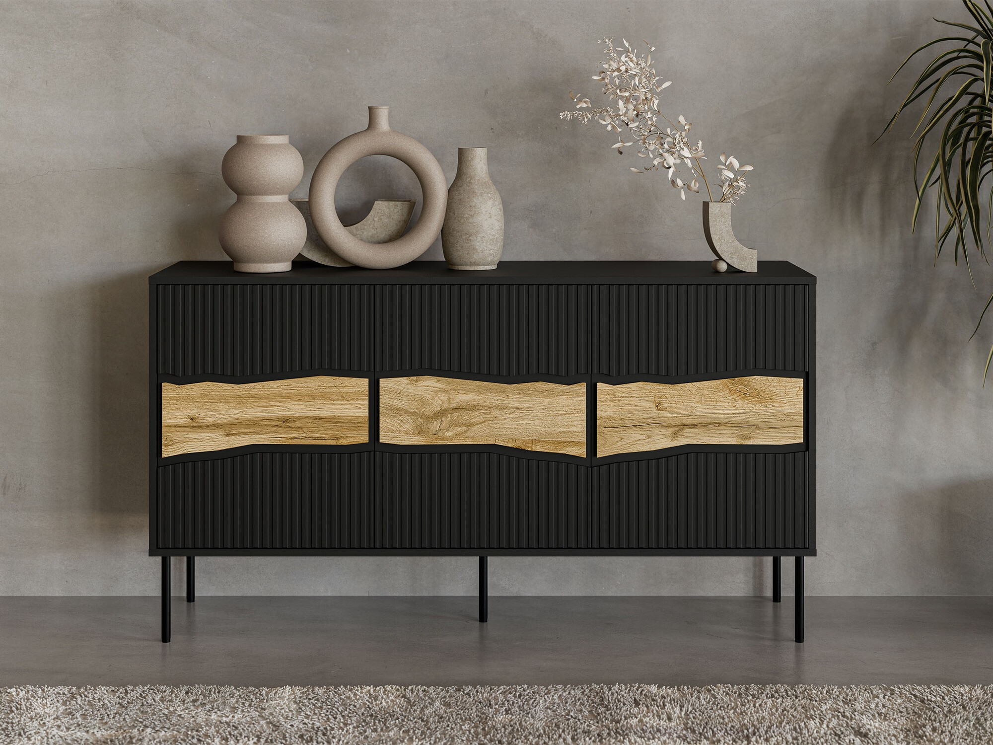 Dressoir Monevare 100 (Zwart + Wotan eik)