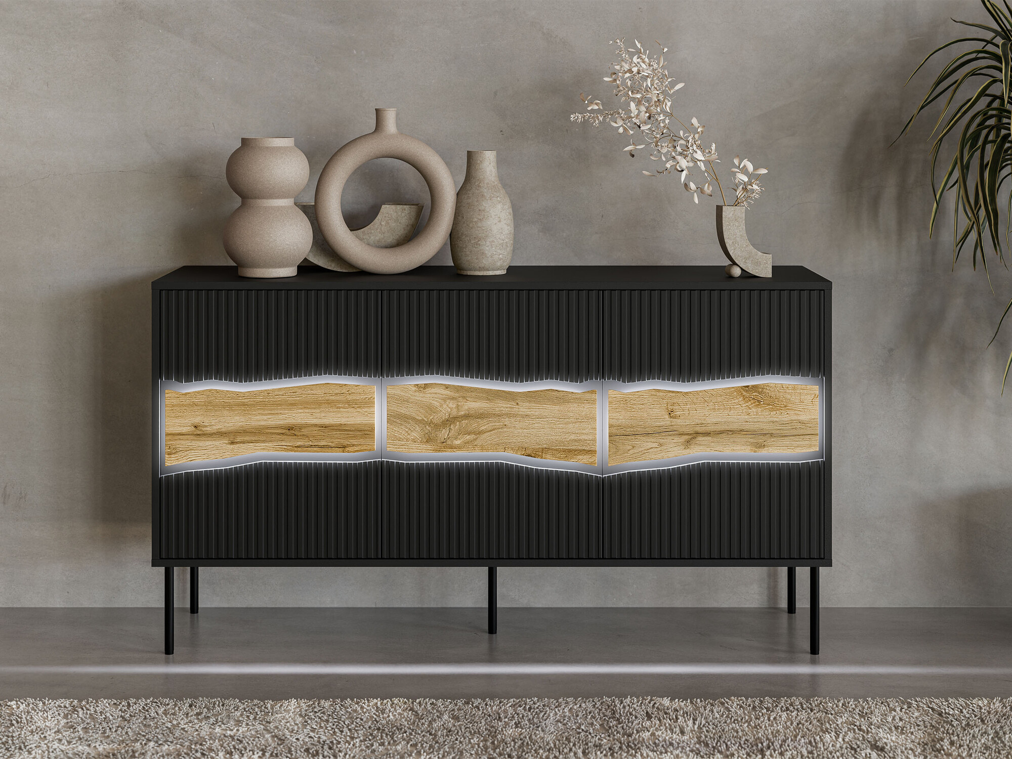 Dressoir Monevare 100 (Zwart + Wotan eik)