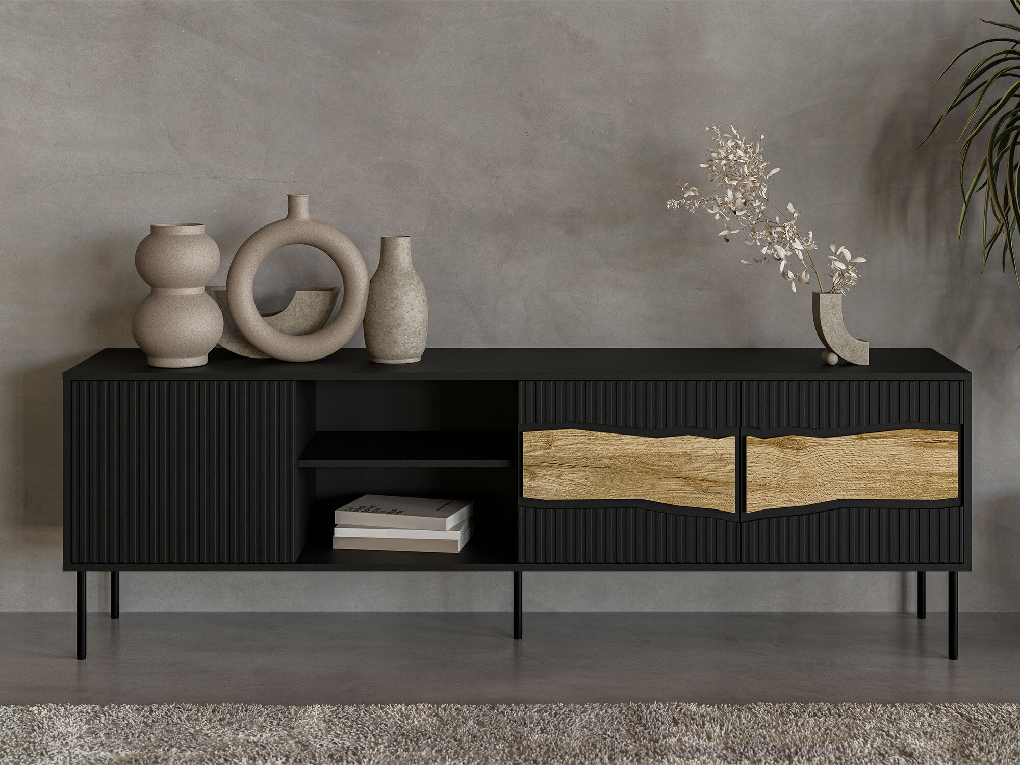 TV-meubel Monevare 102 (Zwart + Wotan eik)