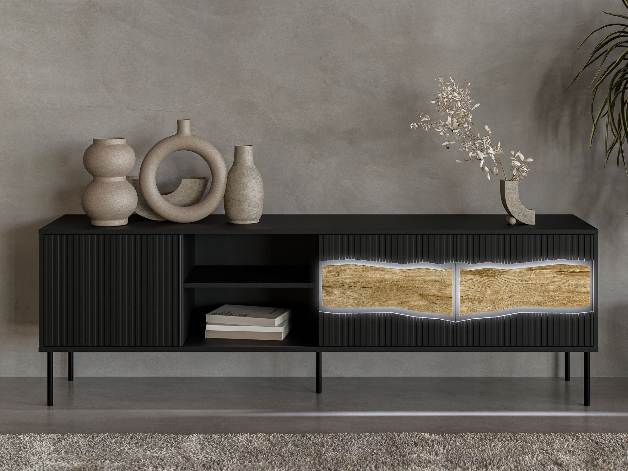 TV-meubel Monevare 102 (Zwart + Wotan eik)