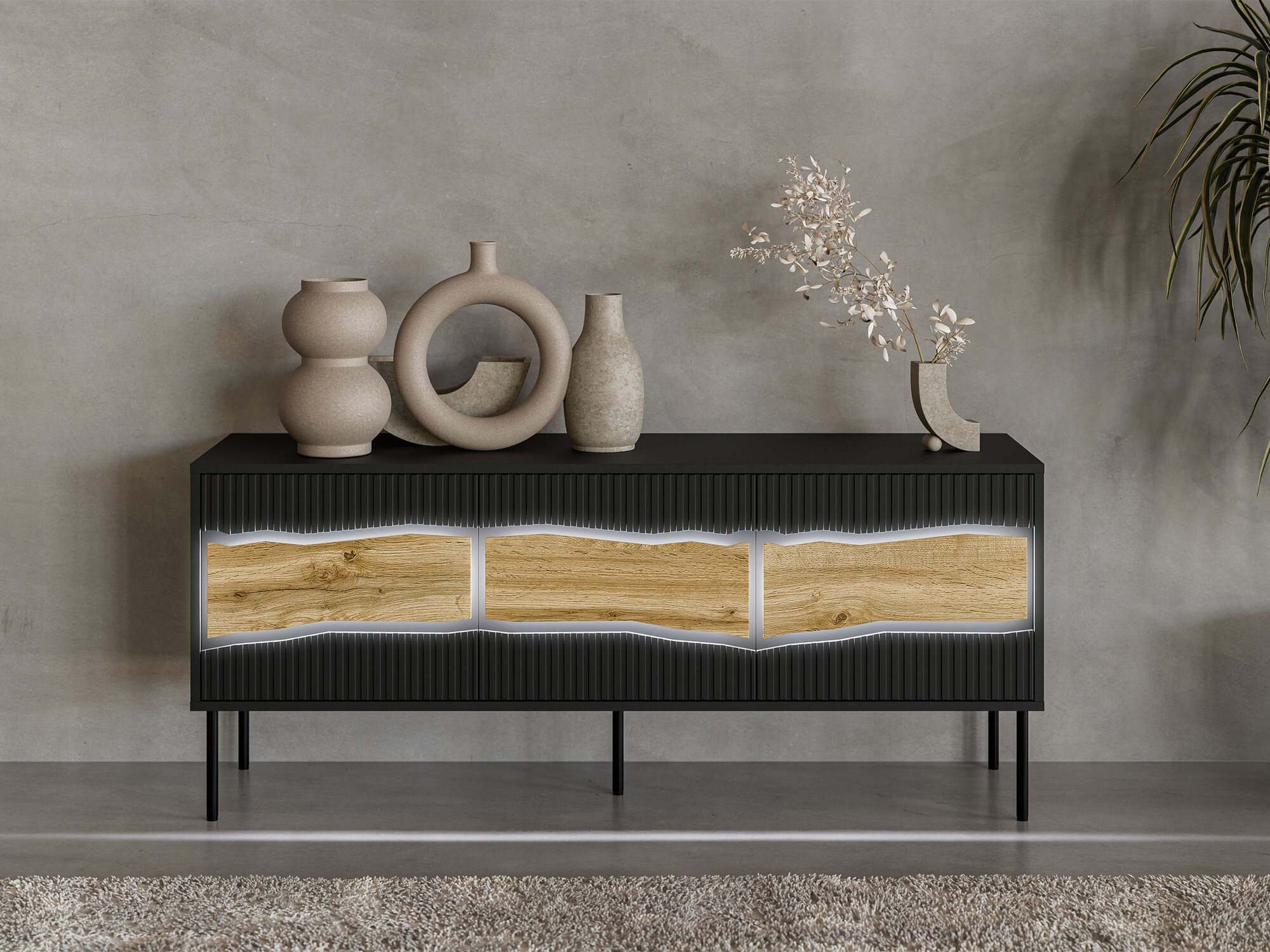 TV-meubel Monevare 103 (Zwart + Wotan eik)