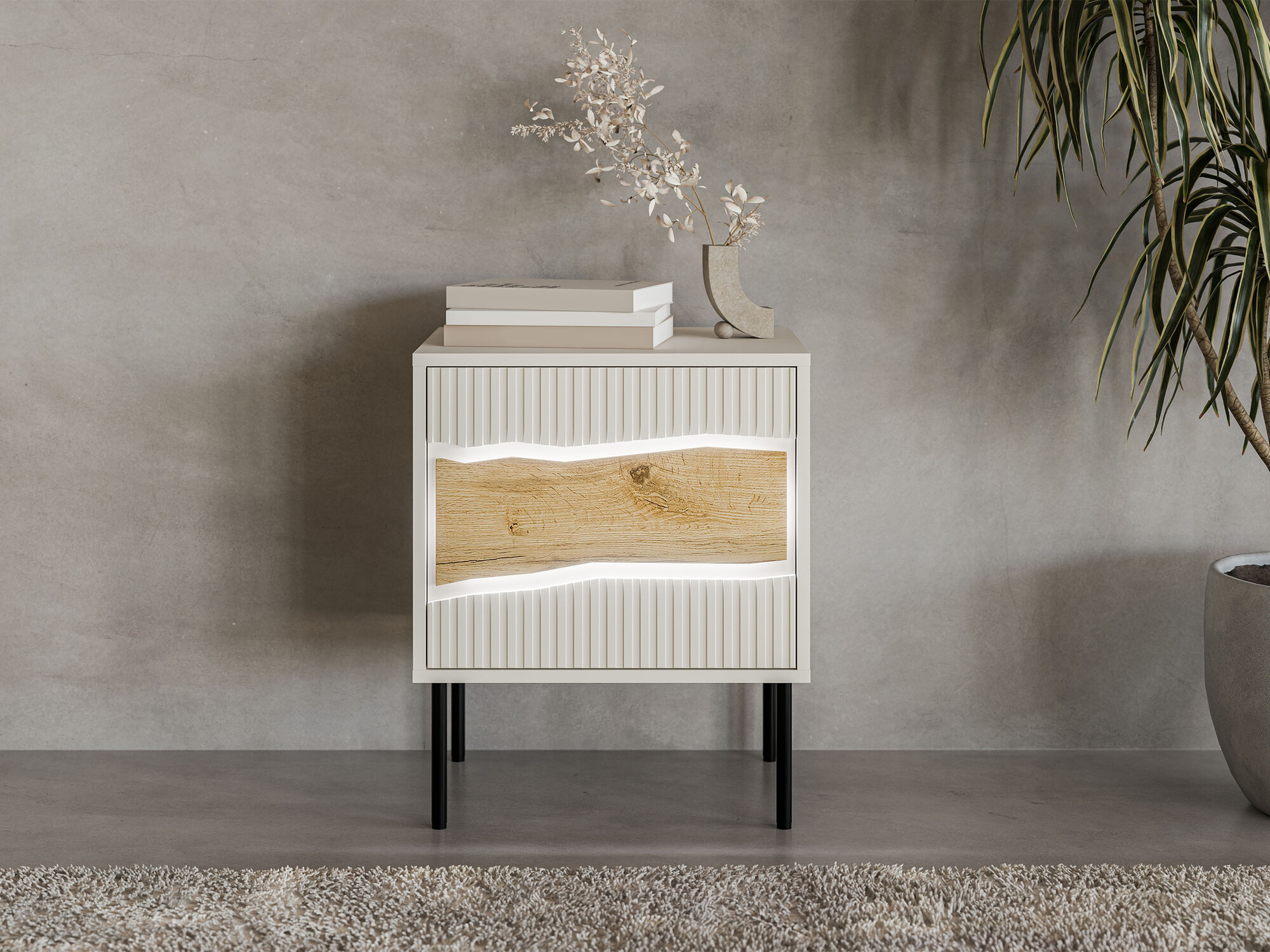 Een set nachtkastjes Monevare 104 (Wotan eik + Kasjmier)