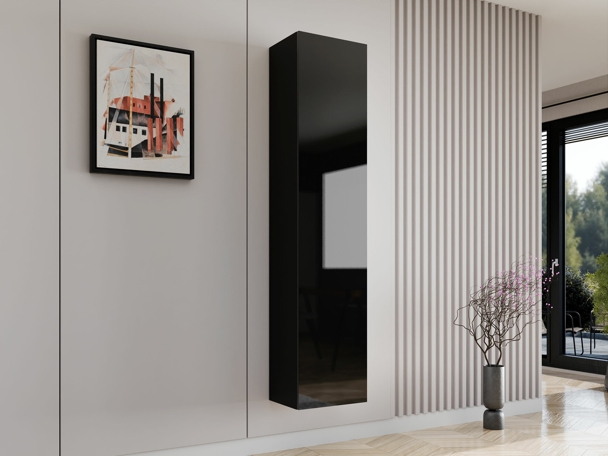 Wandplank Venenou 128 (Zwart + Glanzend zwart)