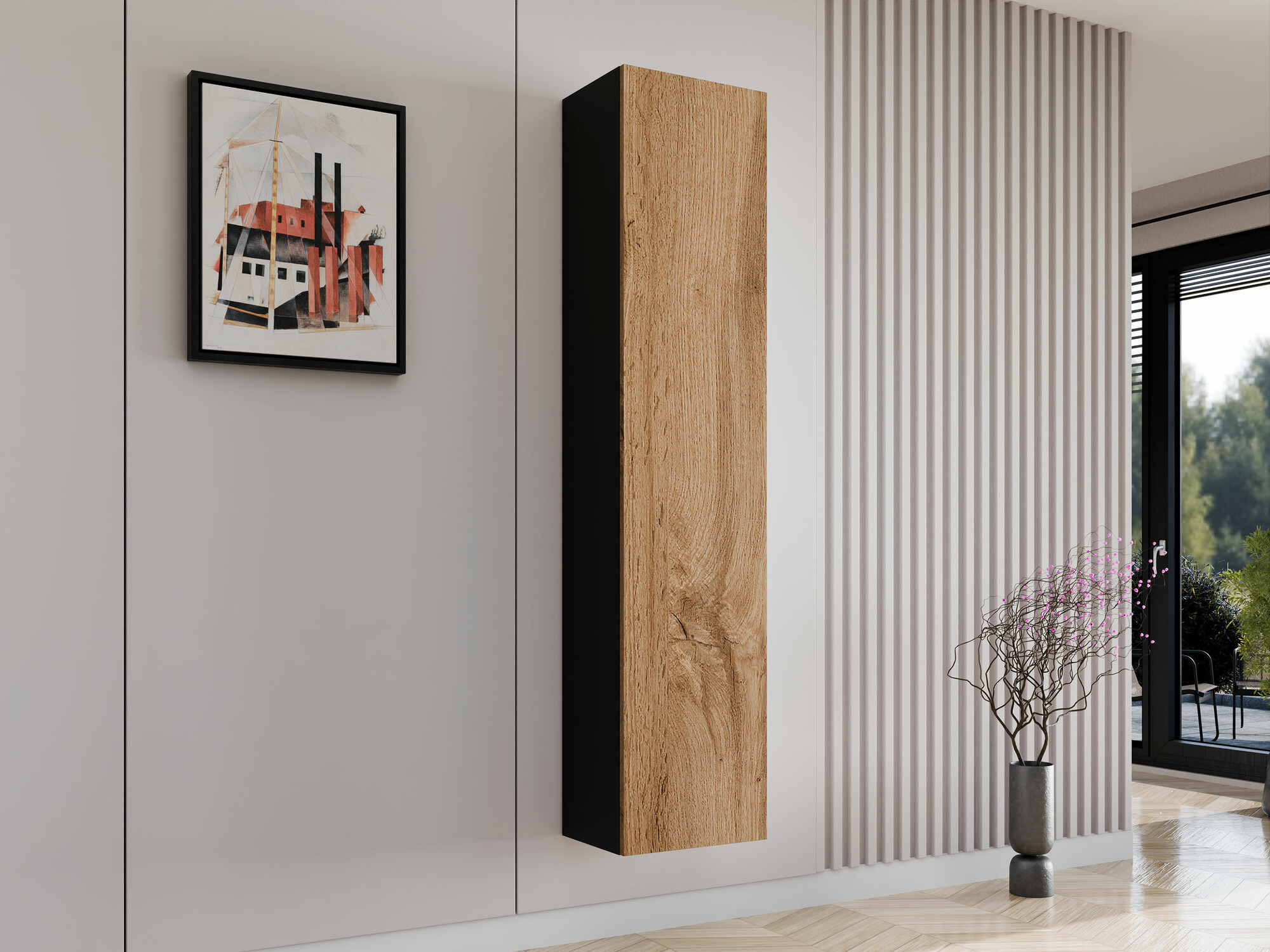 Wandplank Venenou 128 (Zwart + Wotan eik)