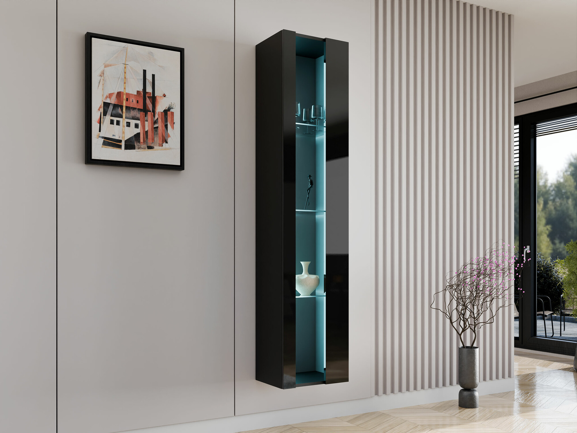 Wandplank Vilrin V (Zwart + Glanzend zwart)