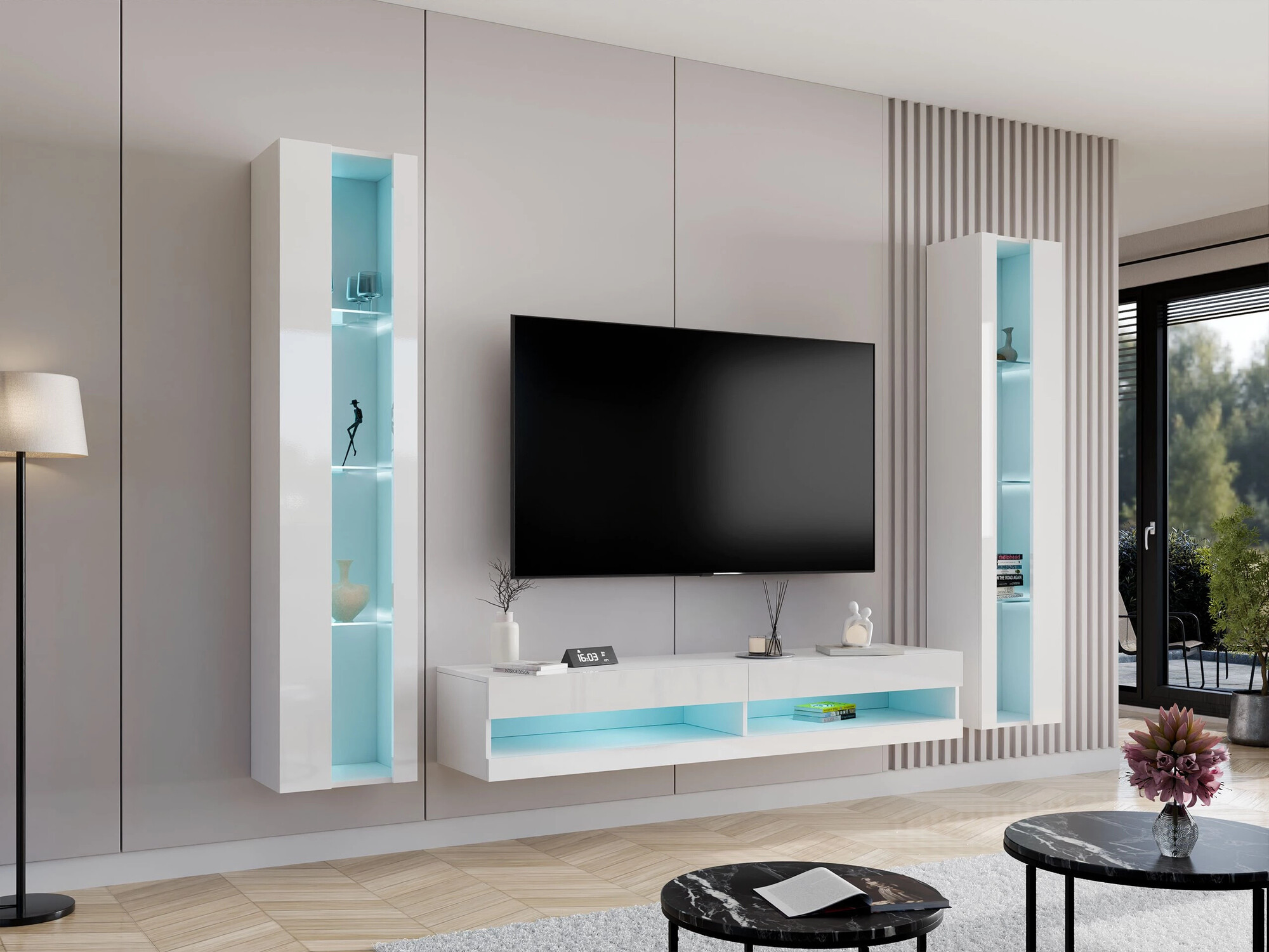 TV-meubel Venenou 120 (Wit + Glanzend wit)