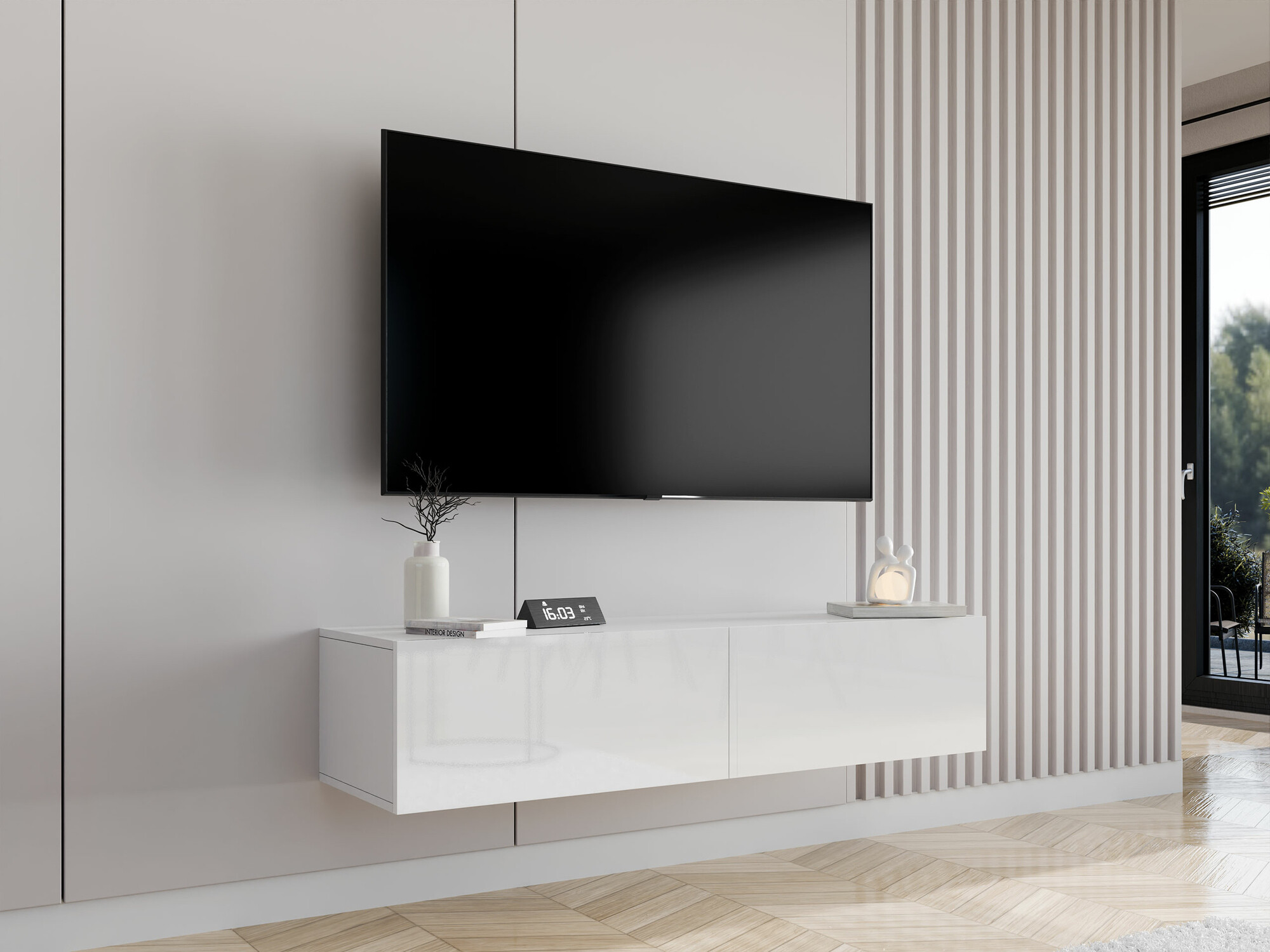 TV-meubel Vilrin II (Wit + Glanzend wit)