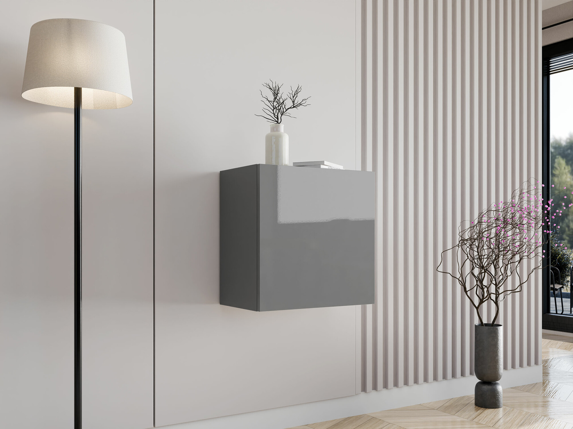 Wandkast Venenou 127 (Grijs + Grijs met glans)