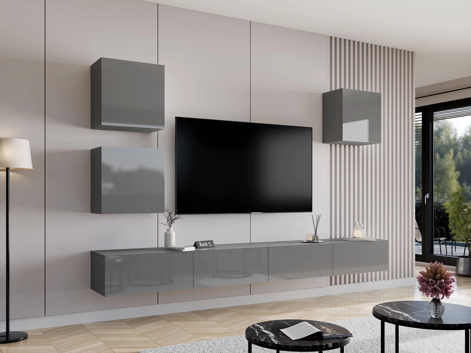 Wandkast Venenou 127 (Grijs + Grijs met glans)