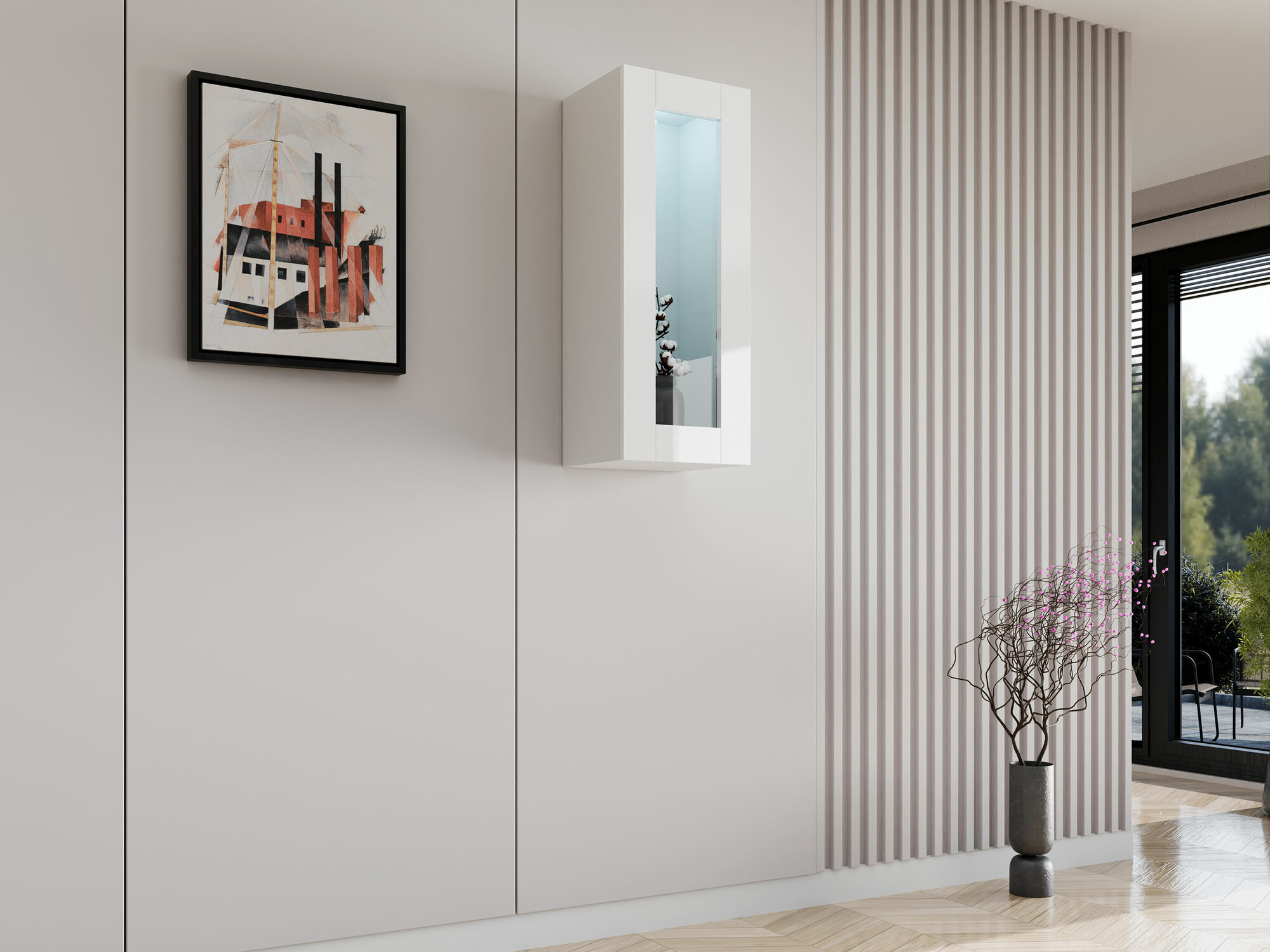 Wandkast Venenou 132 (Wit + Glanzend wit)