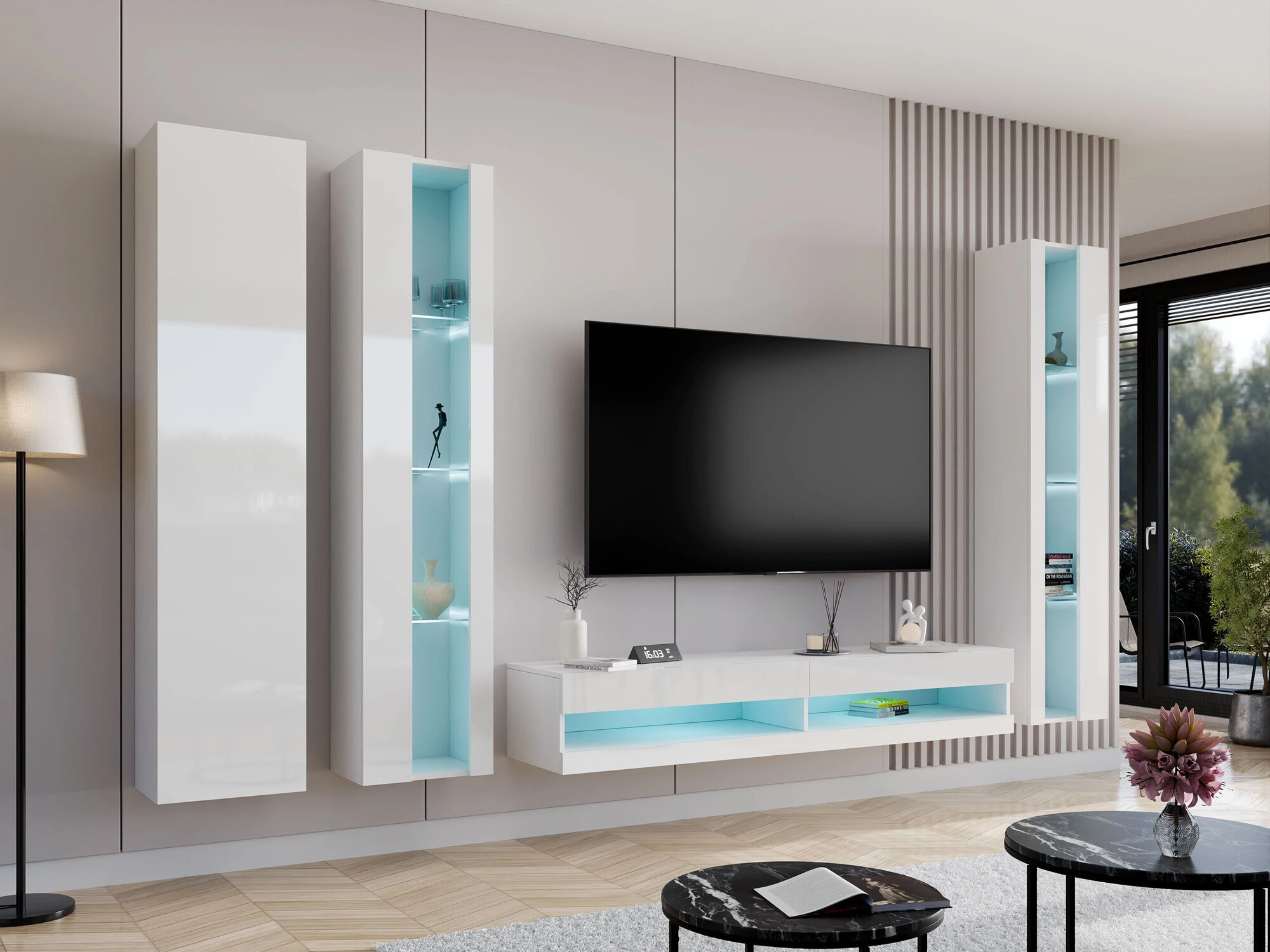 Wandplank Venenou 130 (Wit + Glanzend wit)