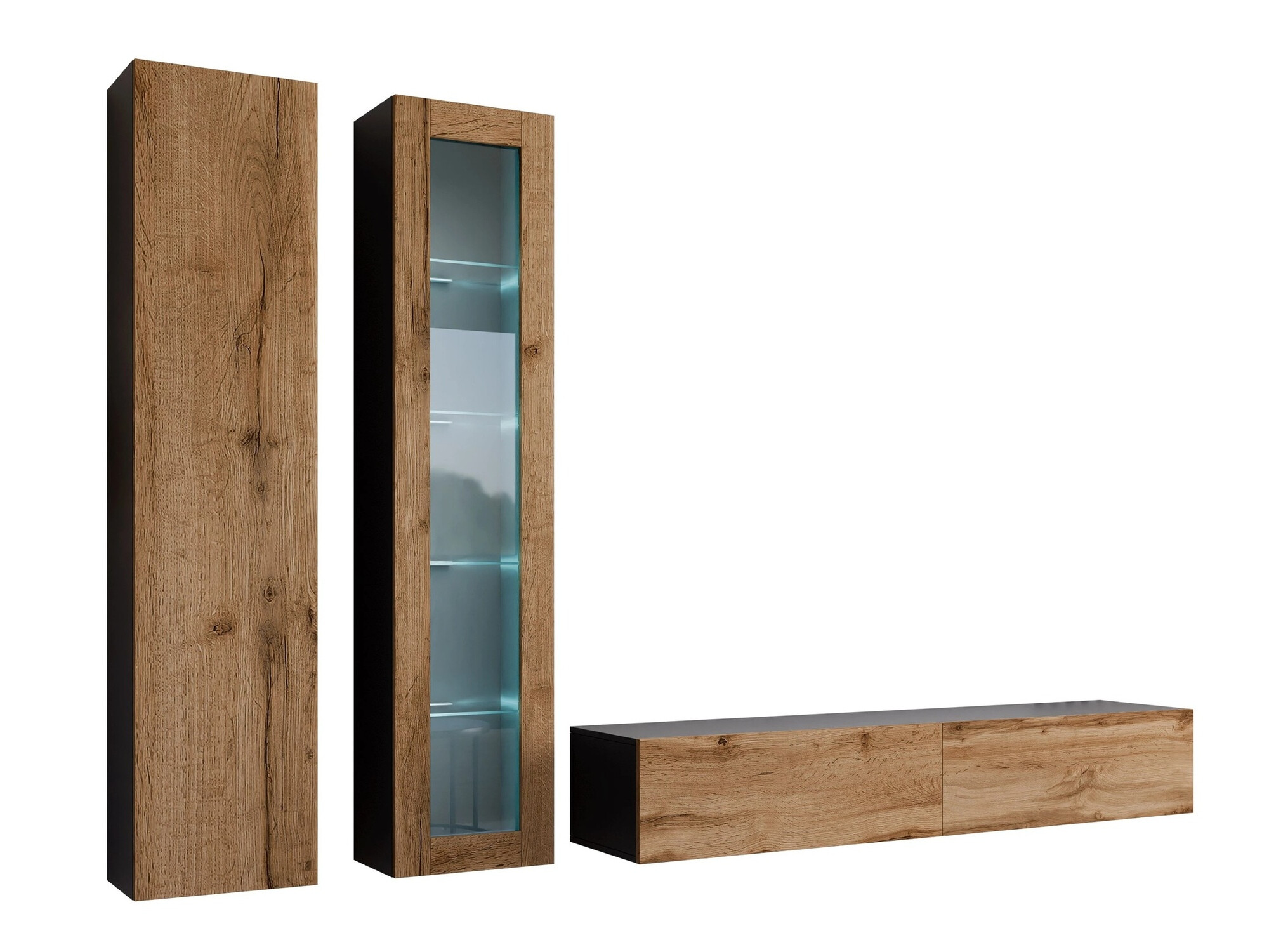 Woonkamerset Venenou 102 (Zwart + Wotan eik)