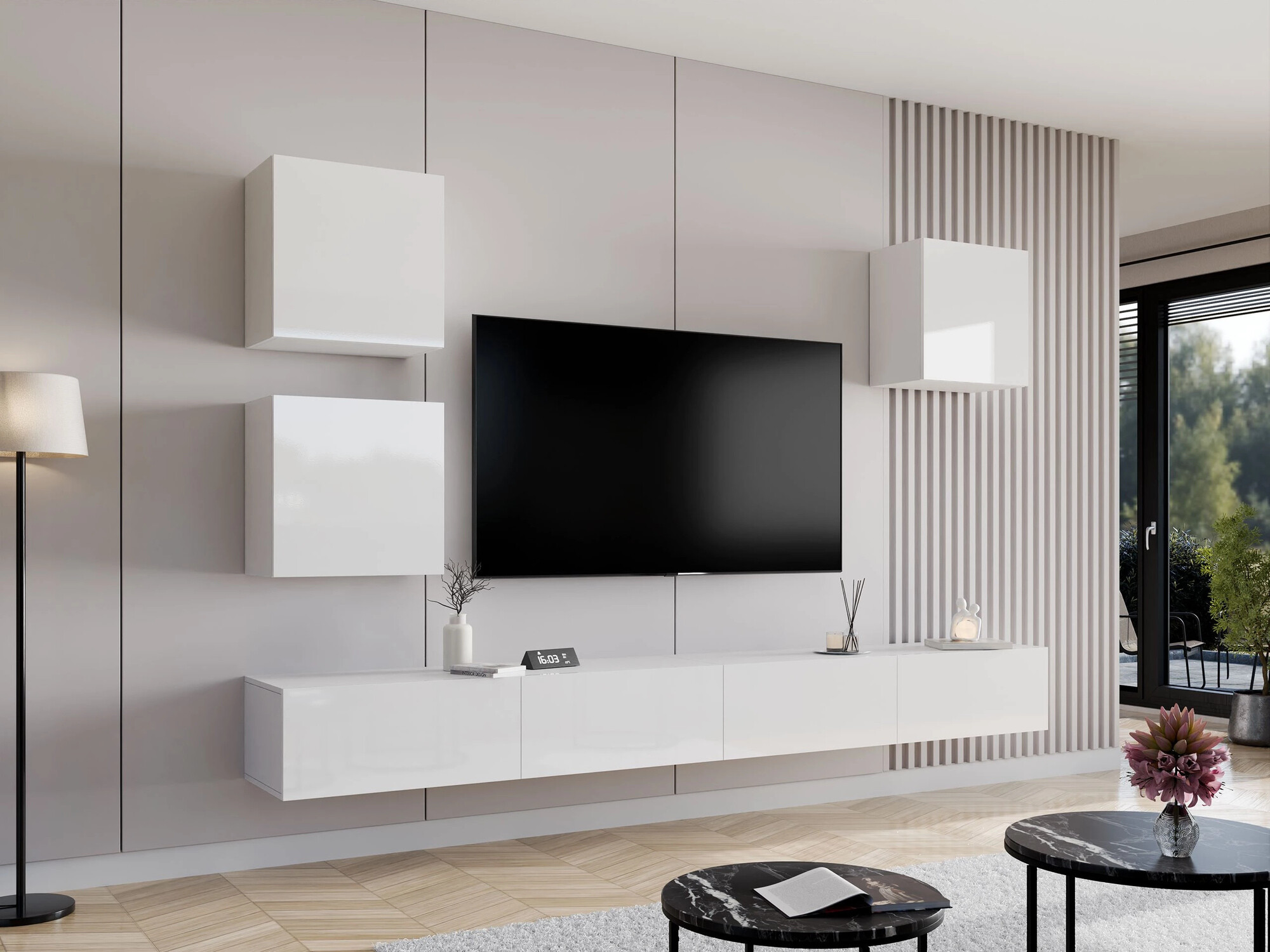 Woonkamerset Venenou 108 (Wit + Glanzend wit)