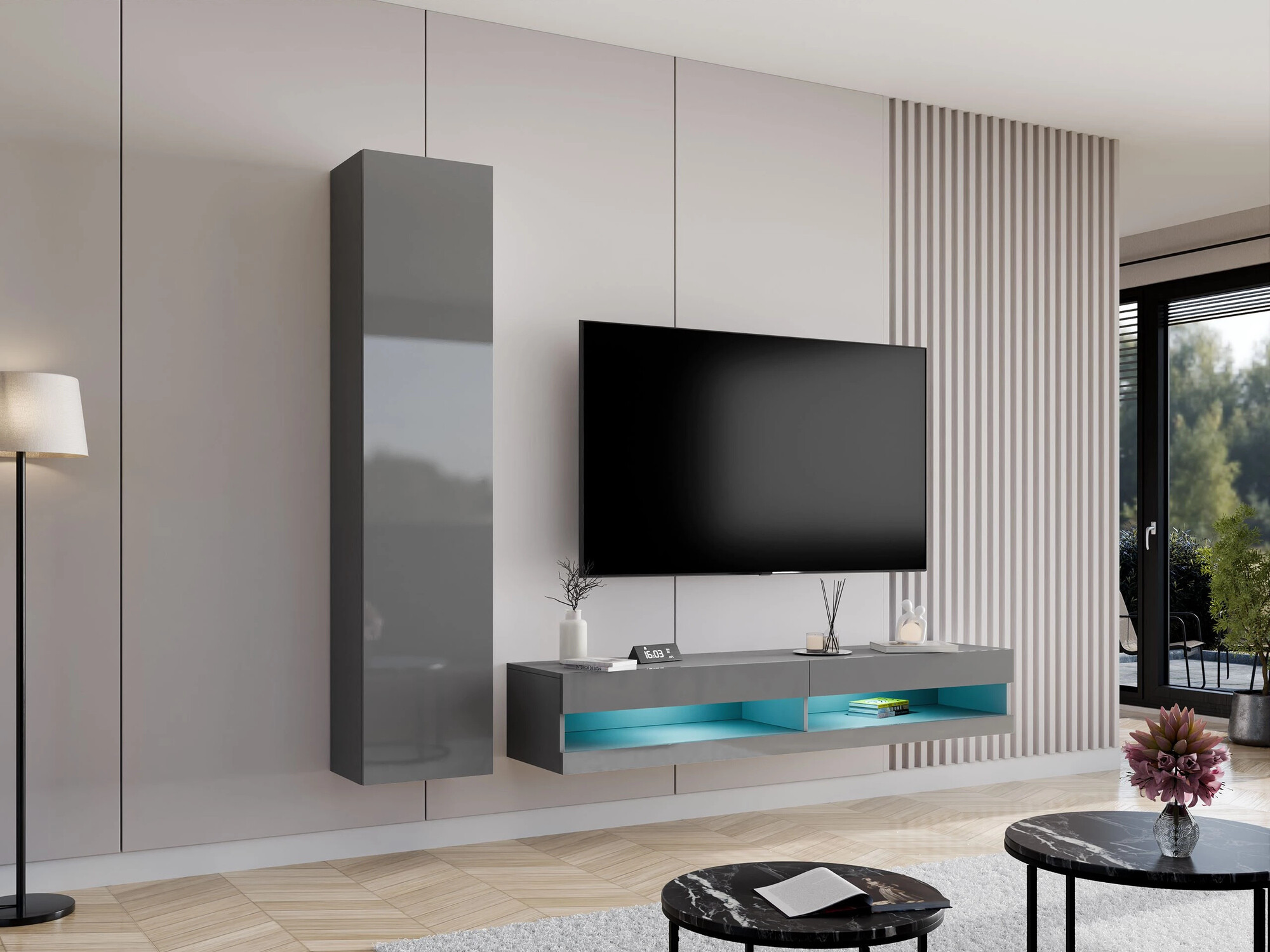 Woonkamerset Venenou 114 (Grijs + Grijs met glans)