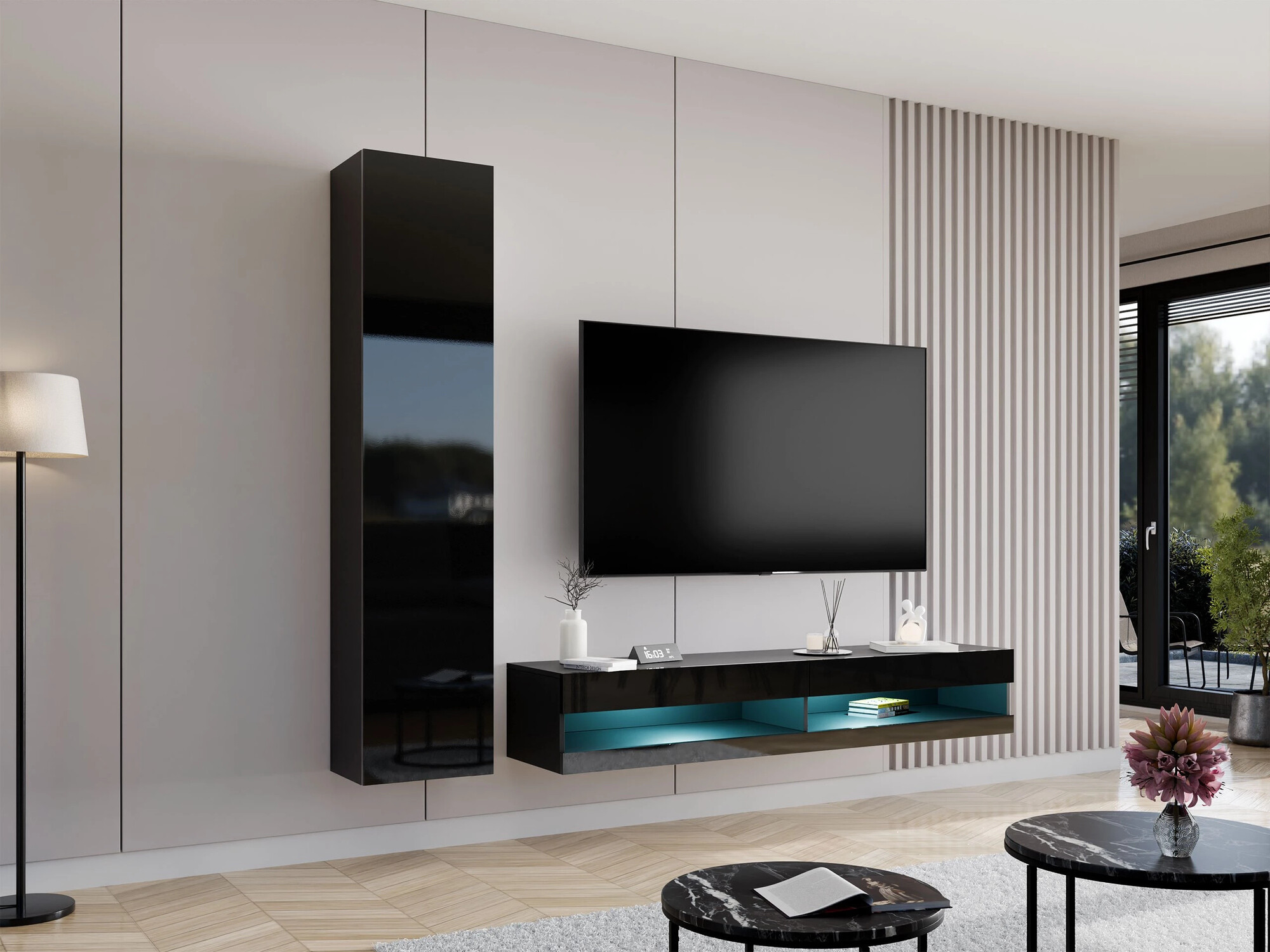 Woonkamerset Venenou 114 (Zwart + Glanzend zwart)