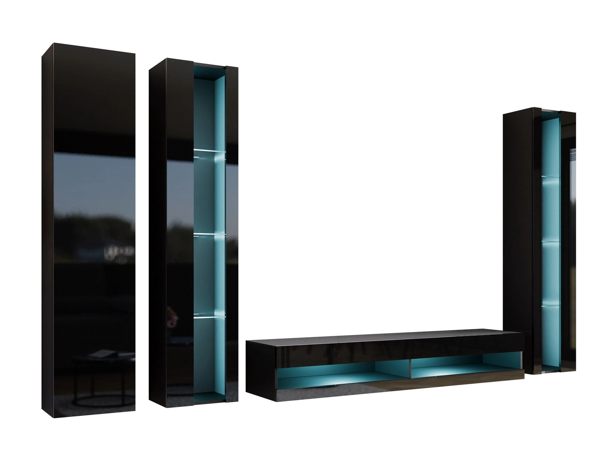 Woonkamerset Venenou 116 (Zwart + Glanzend zwart)