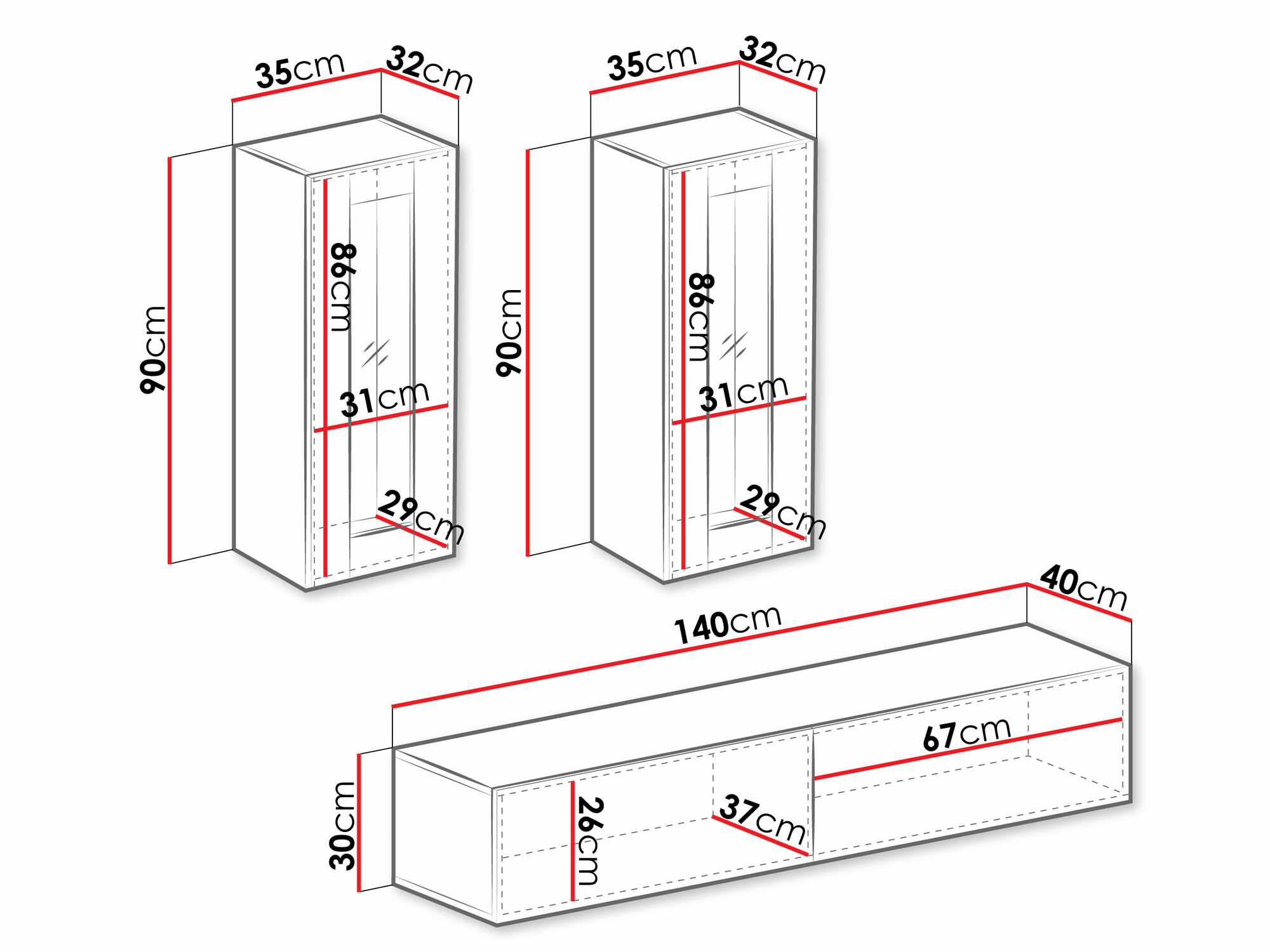 Woonkamerset Venenou 139 (Wit + Glanzend wit)