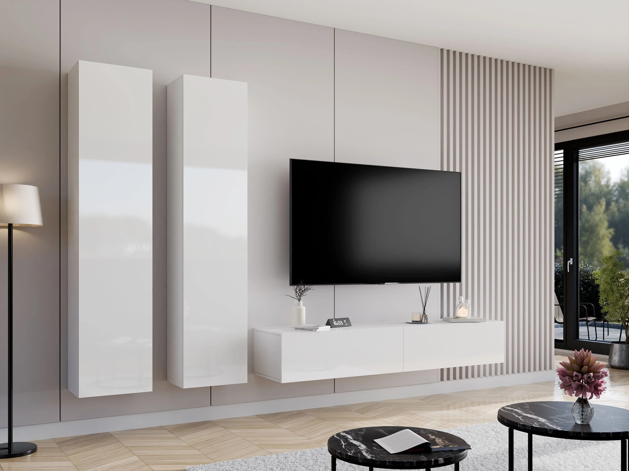 Woonkamerset Vilrin II (Wit + Glanzend wit)