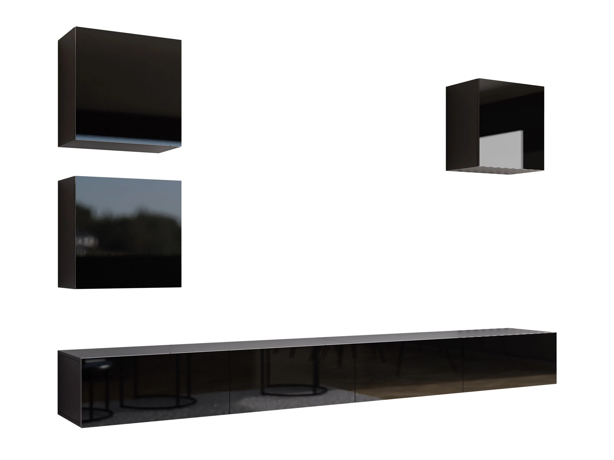 Woonkamerset Vilrin III (Zwart + Glanzend zwart)