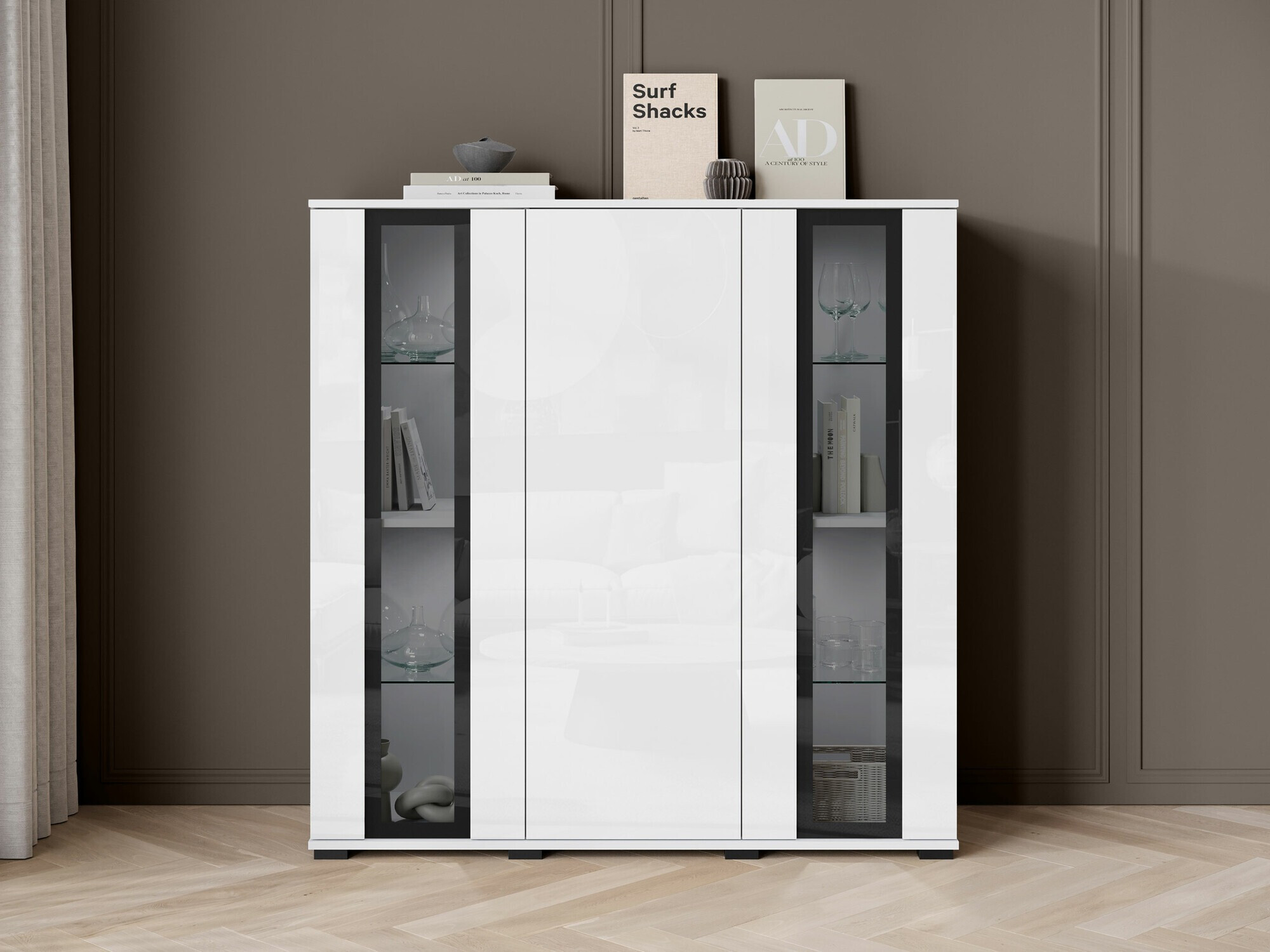 Dressoir Torcame 100 (Wit + Glanzend wit)