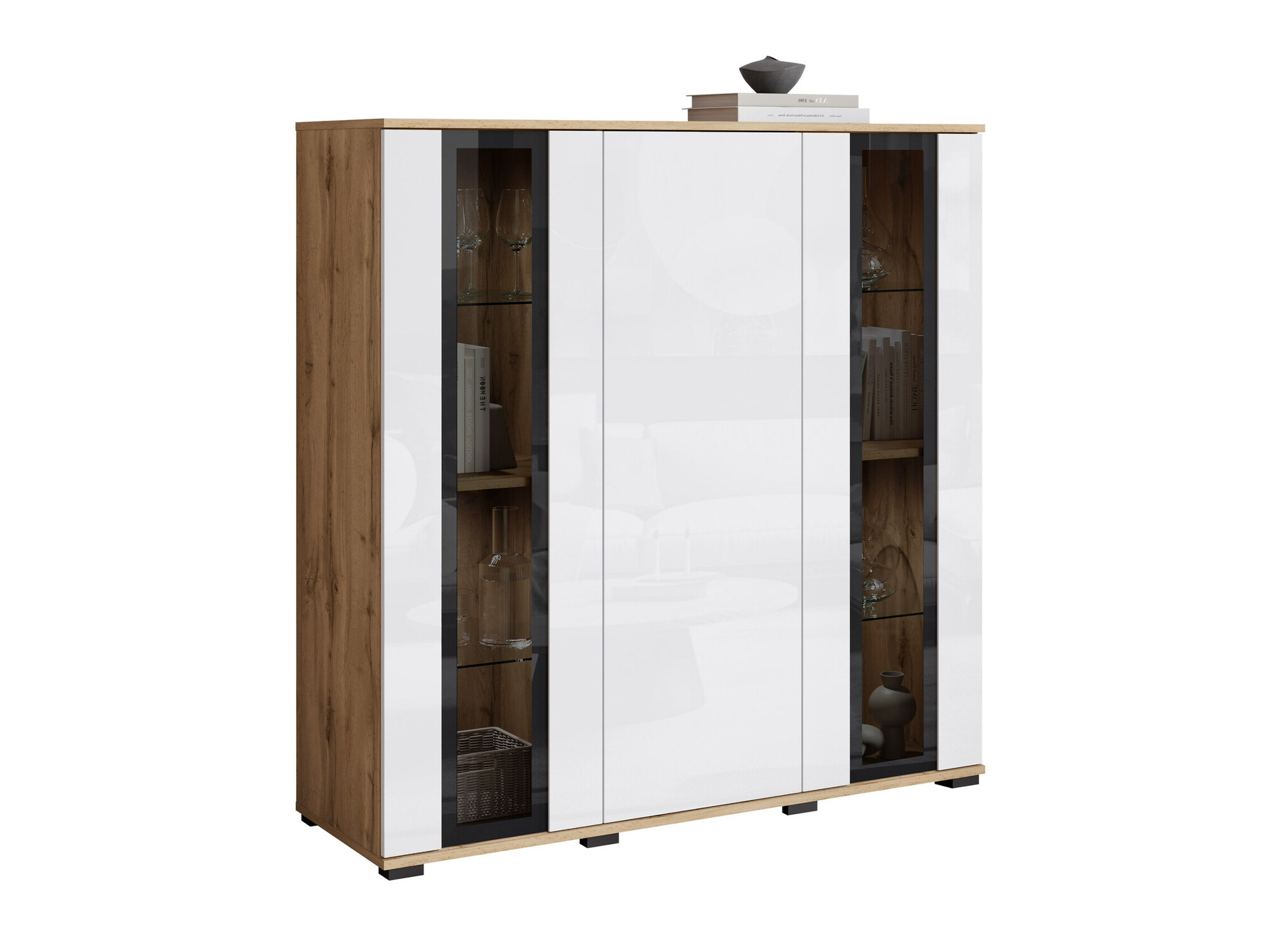 Dressoir Torcame 100 (Wotan eik + Glanzend wit)