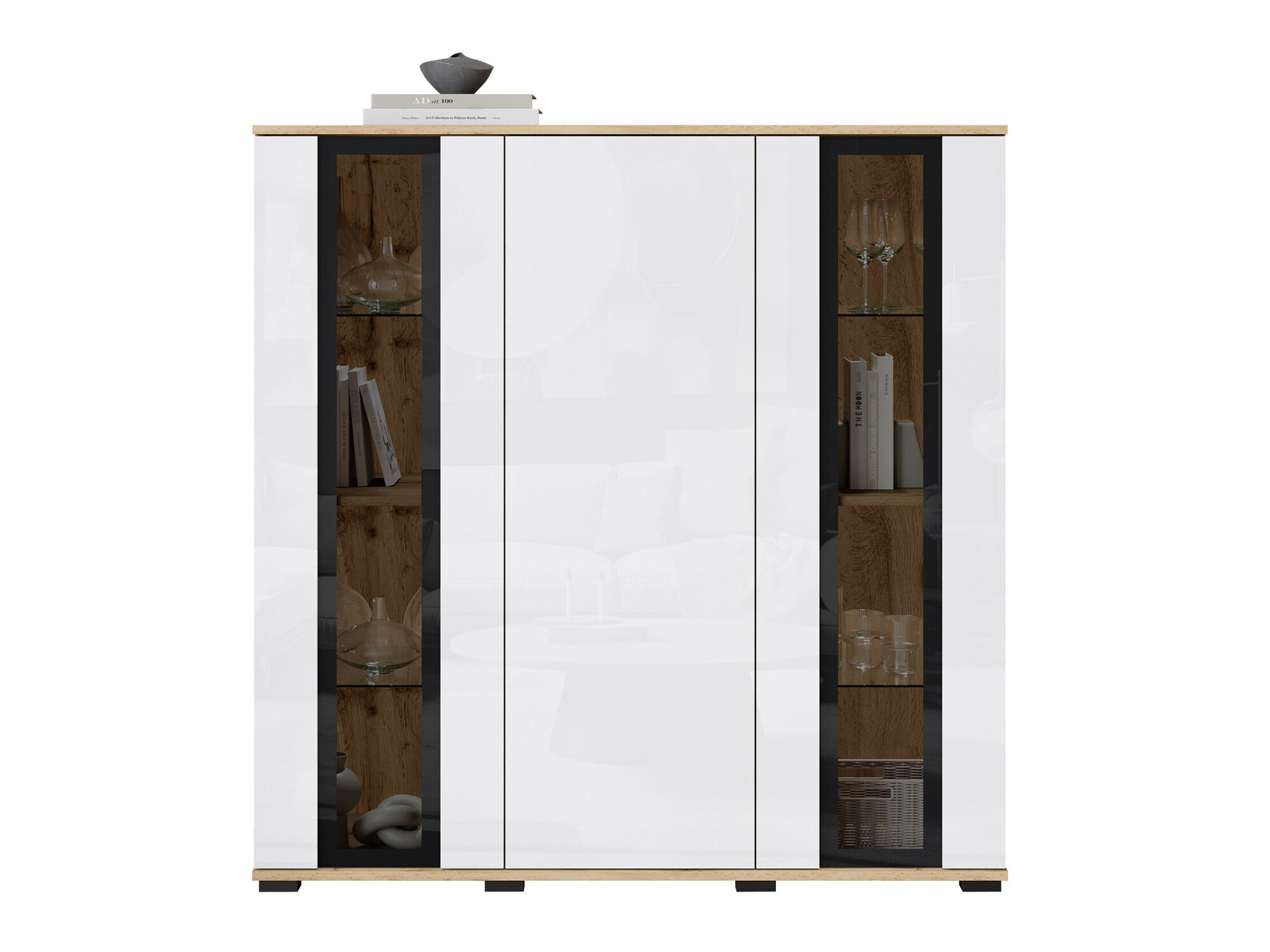 Dressoir Torcame 100 (Wotan eik + Glanzend wit)