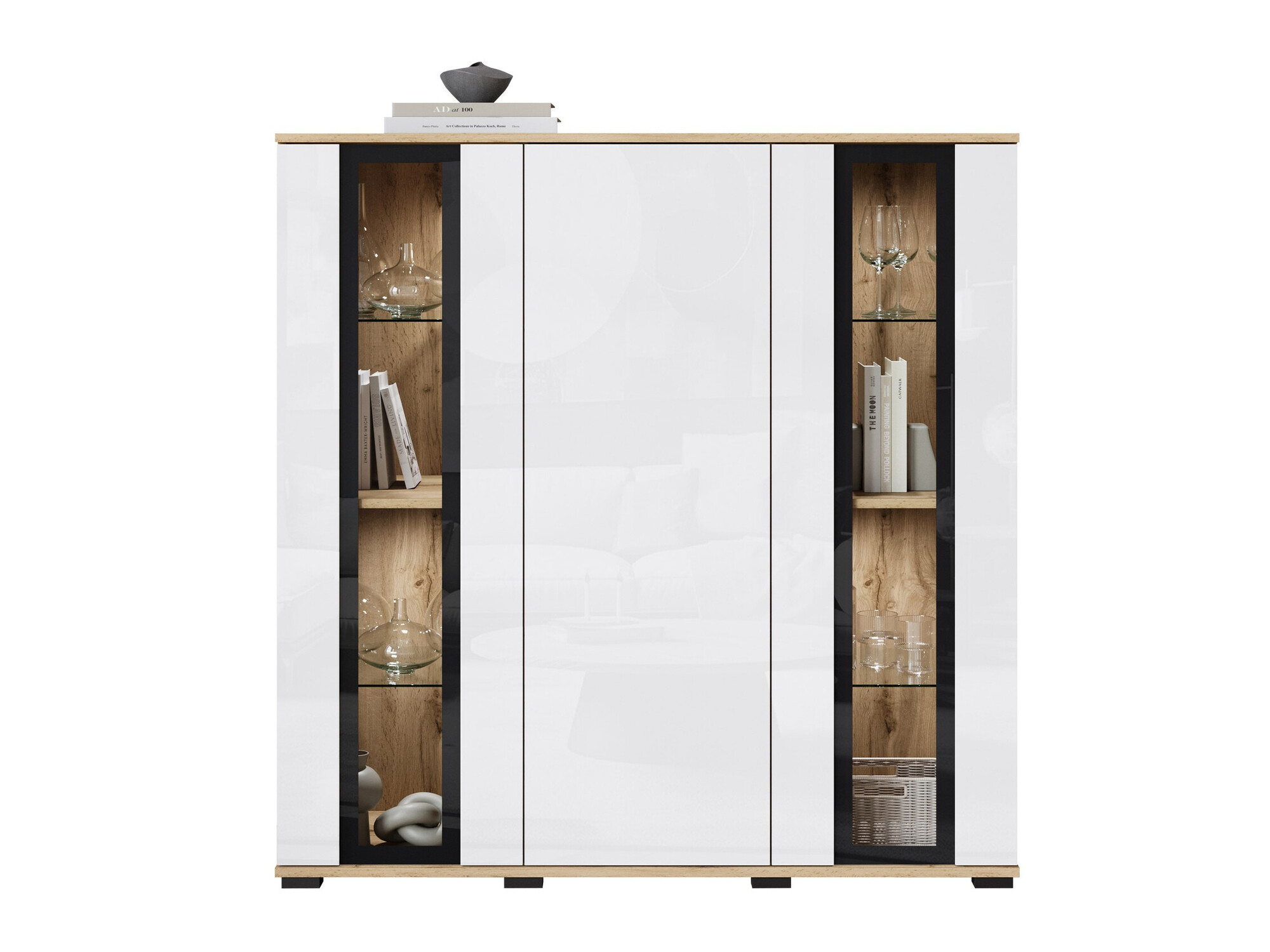 Dressoir Torcame 100 (Wotan eik + Glanzend wit)