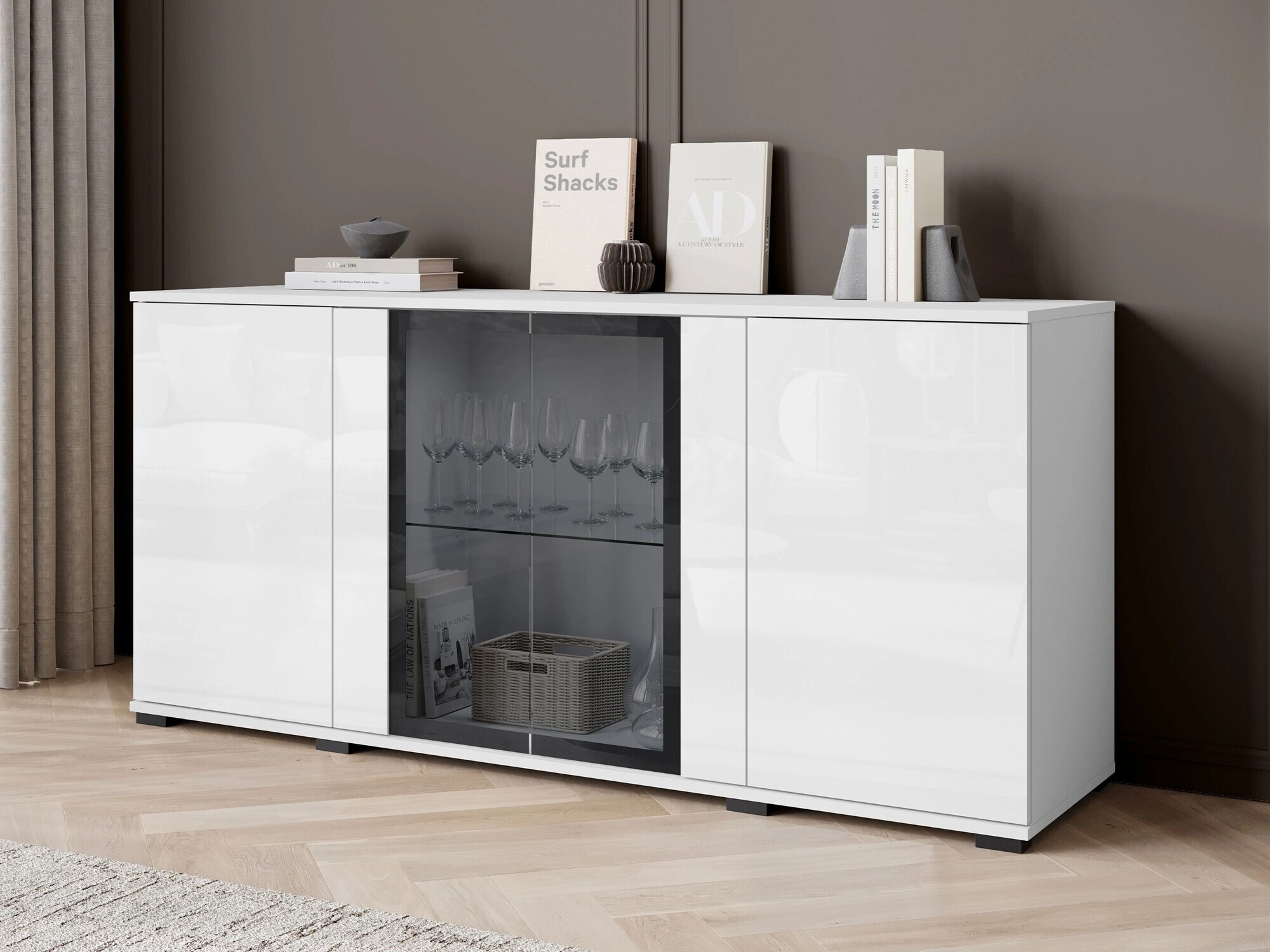 Dressoir Torcame 102 (Wit + Glanzend wit)