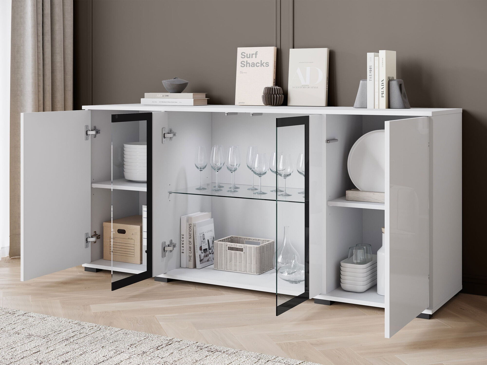 Dressoir Torcame 102 (Wit + Glanzend wit)