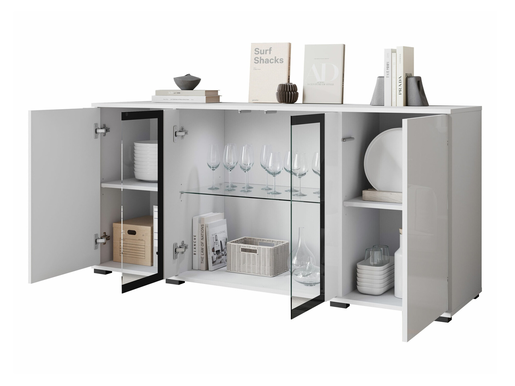 Dressoir Torcame 102 (Wit + Glanzend wit)