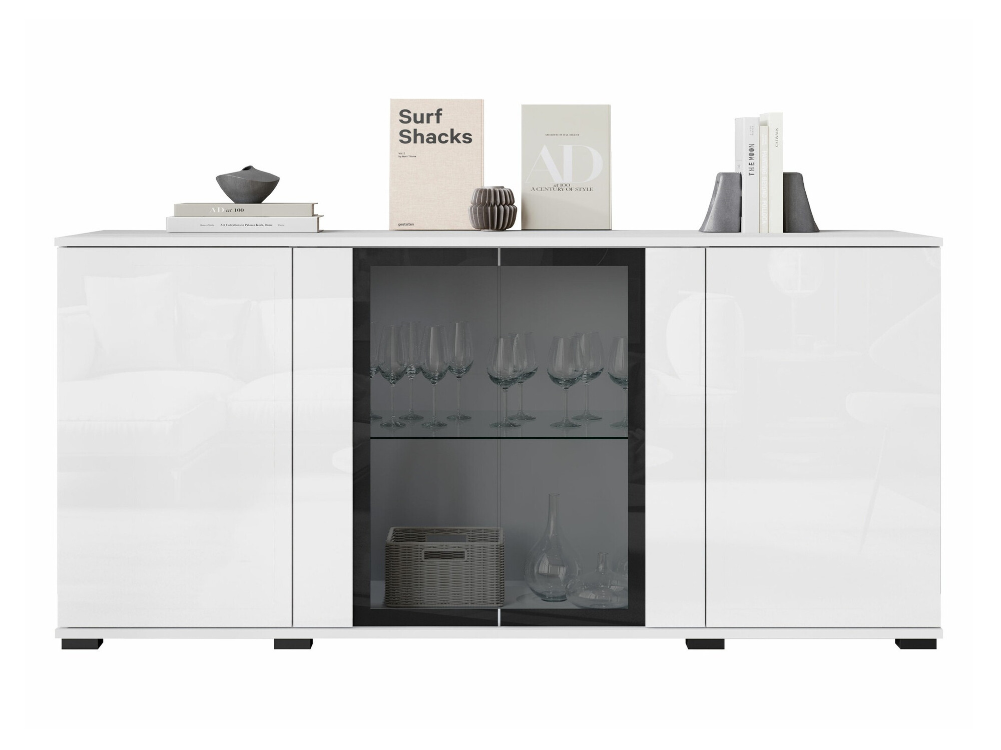 Dressoir Torcame 102 (Wit + Glanzend wit)