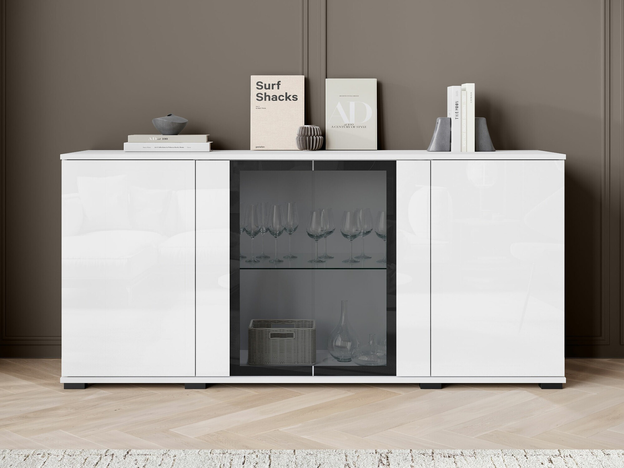 Dressoir Torcame 102 (Wit + Glanzend wit)