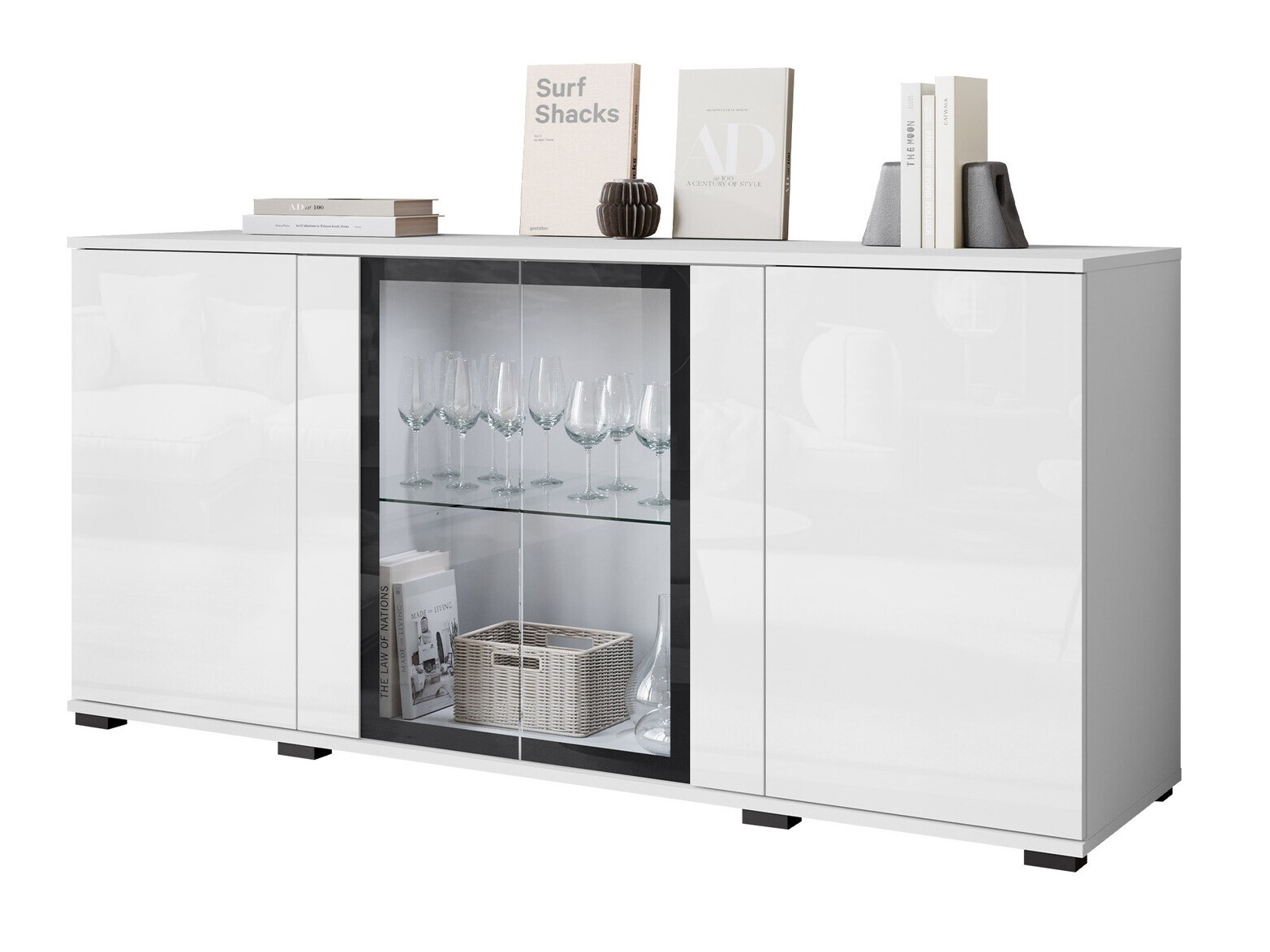 Dressoir Torcame 102 (Wit + Glanzend wit)