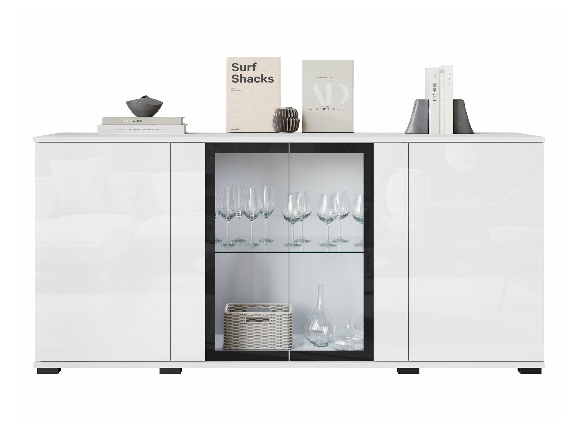 Dressoir Torcame 102 (Wit + Glanzend wit)