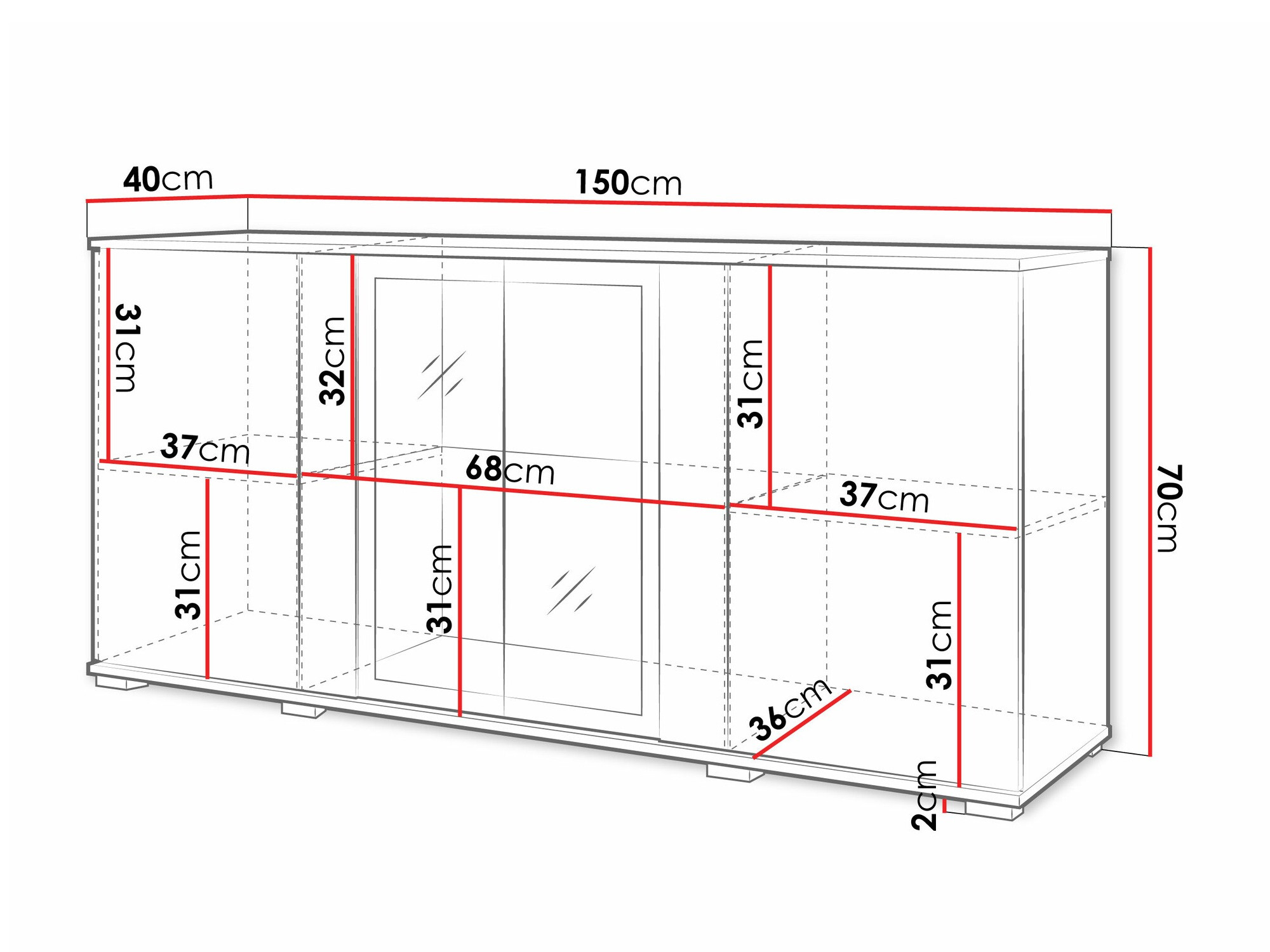 Dressoir Torcame 102 (Wit + Glanzend wit)