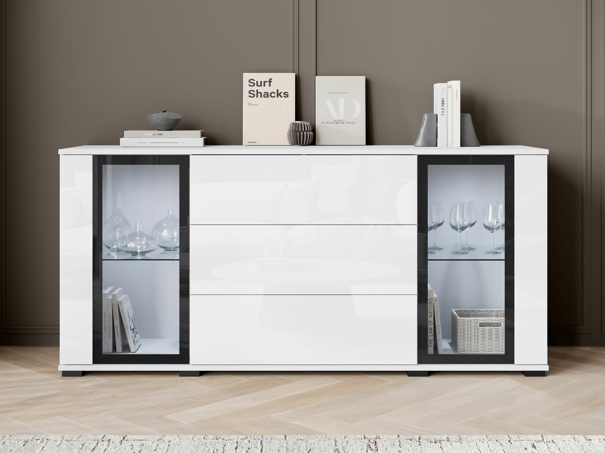 Ladekast Torcame 101 (Wit + Glanzend wit)